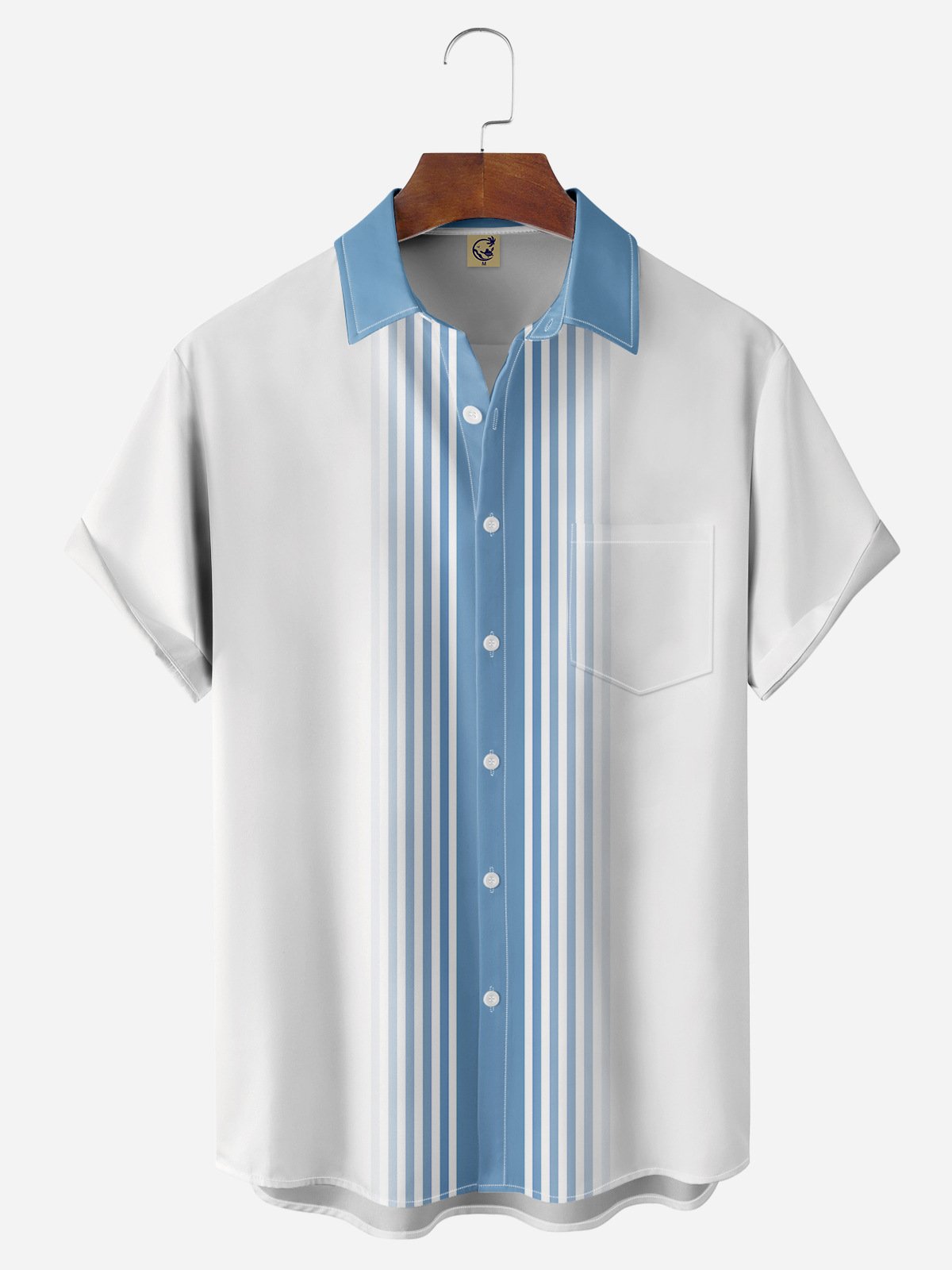 Gradient Striped Chest Pocket Short Sleeve Bowling Shirt