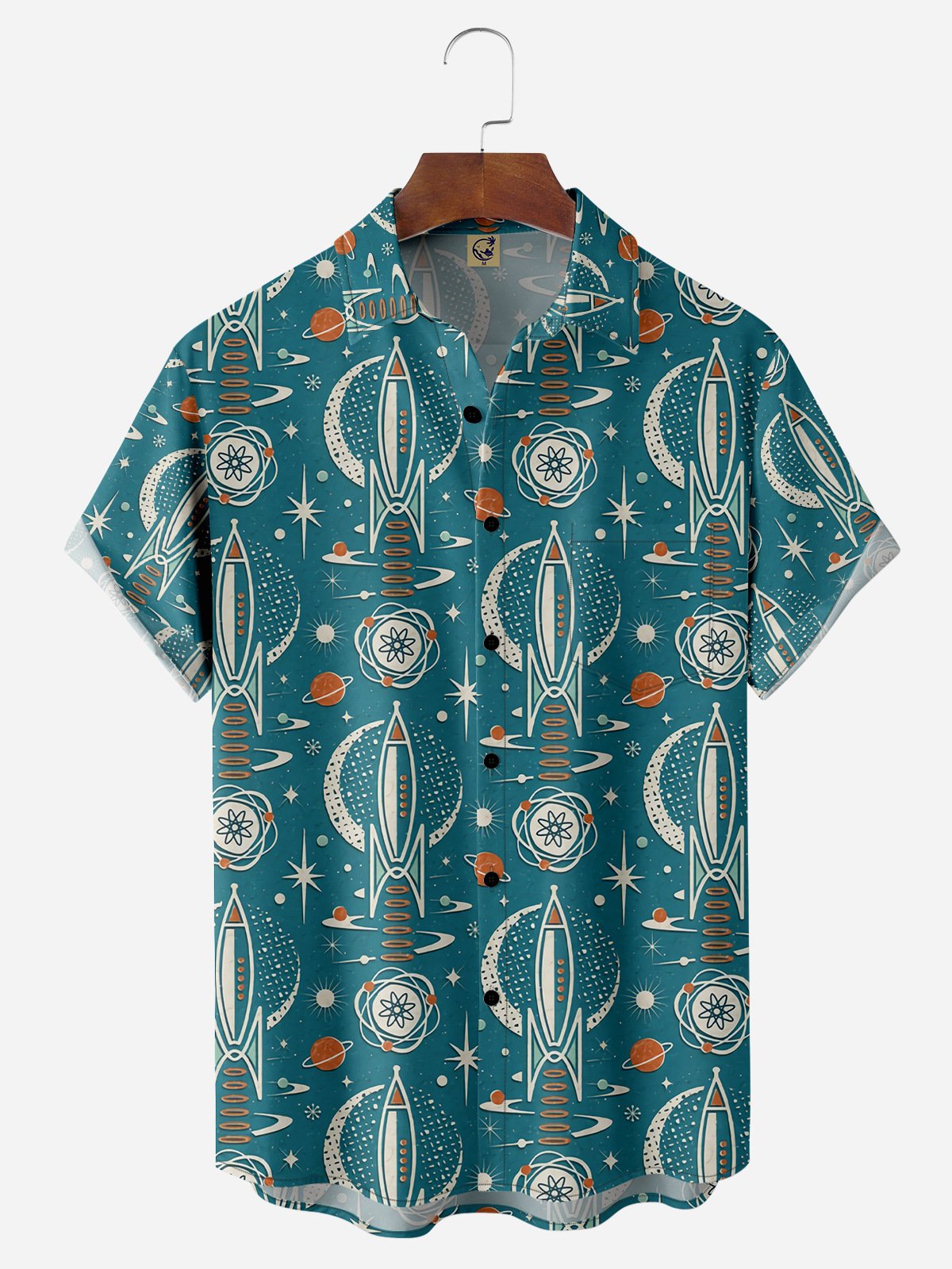 Mid Century Geometry Chest Pocket Short Sleeve Hawaiian Shirt