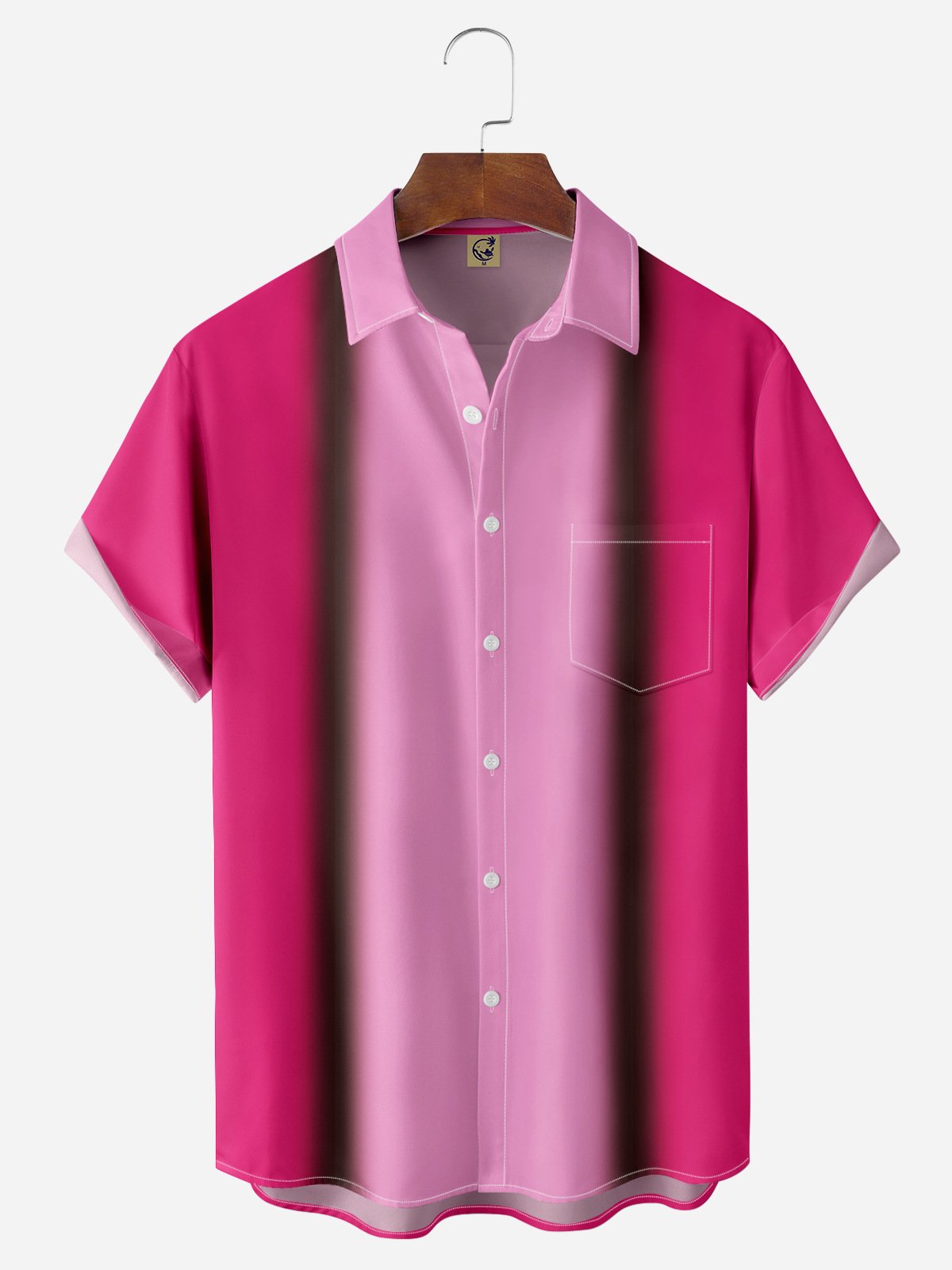 Gradient Striped Chest Pocket Short Sleeve Casual Shirt