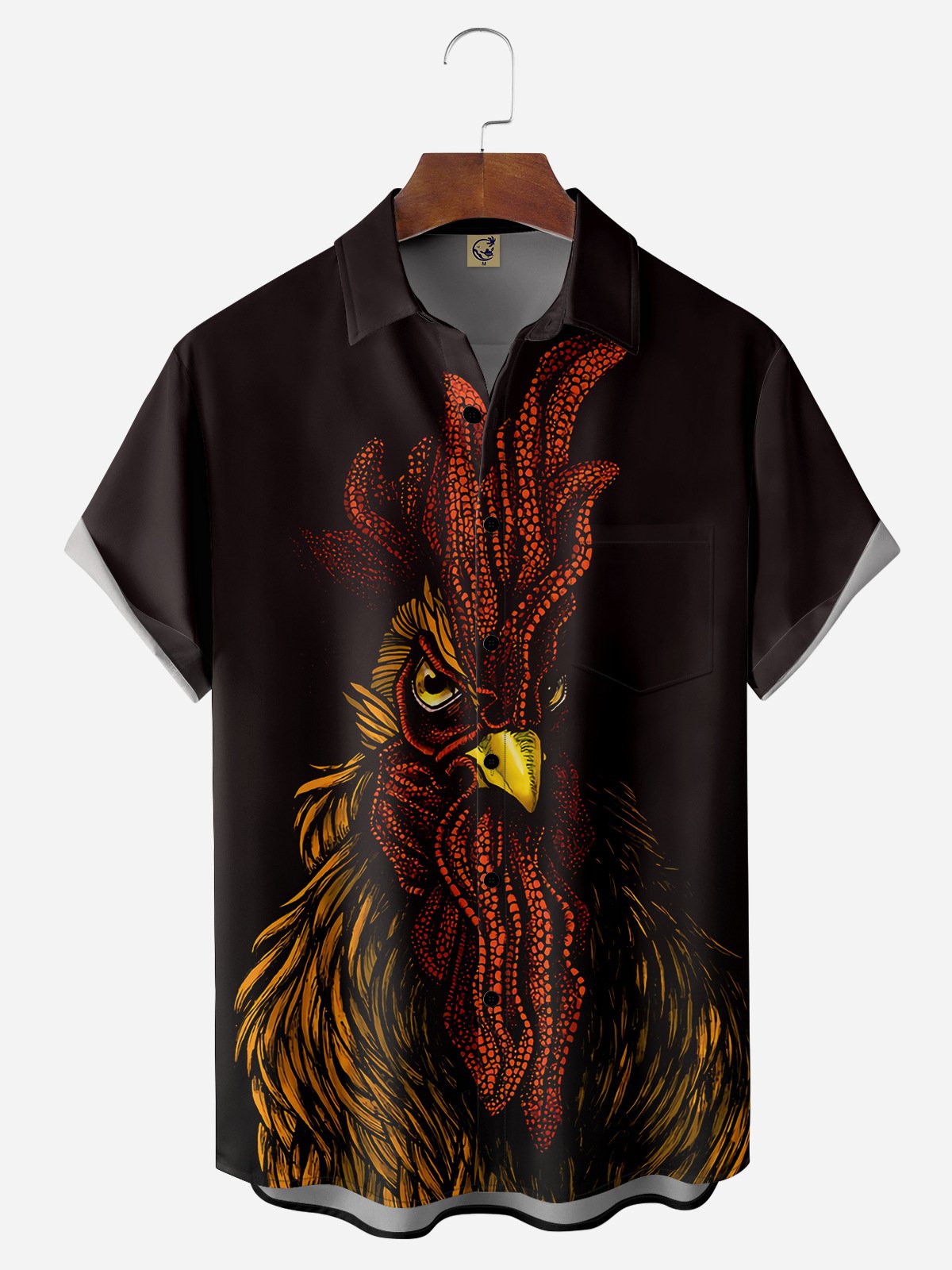 Hardaddy Art Rooster Chest Pocket Short Sleeve Casual Shirt