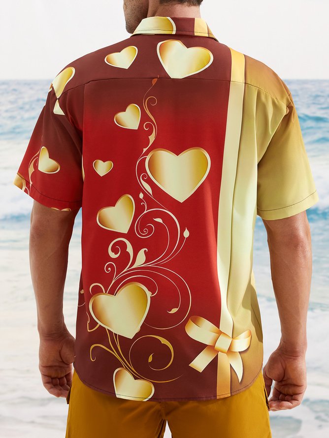 St Valentine‘s Day Heart Chest Pocket Short Sleeve Shirt