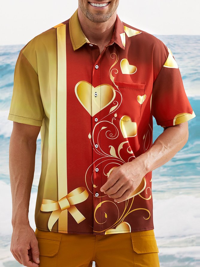 St Valentine‘s Day Heart Chest Pocket Short Sleeve Shirt