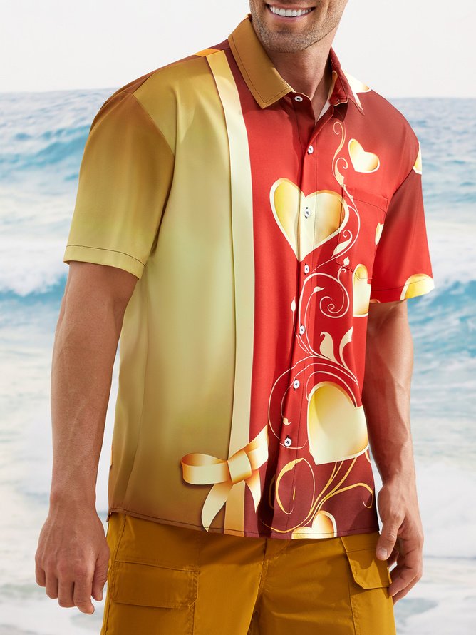 St Valentine‘s Day Heart Chest Pocket Short Sleeve Shirt