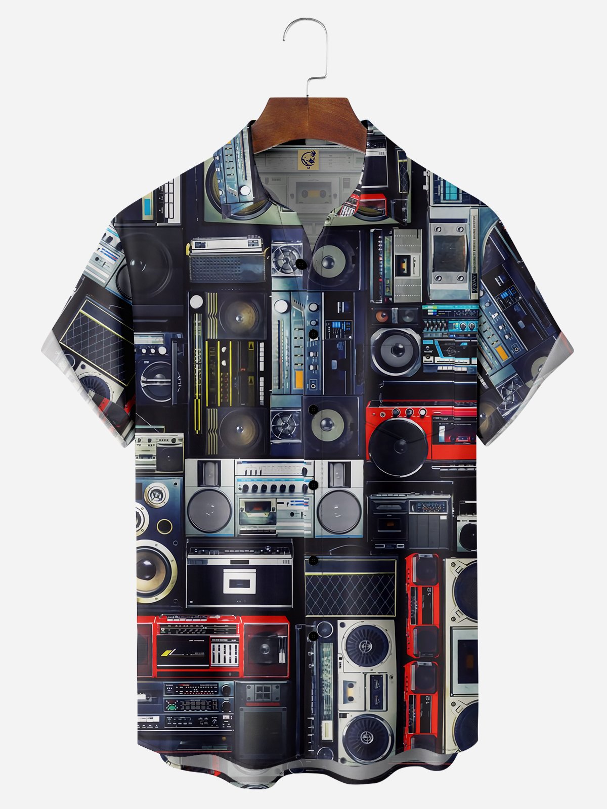 Music Audio Chest Pocket Short Sleeve Casual Shirt