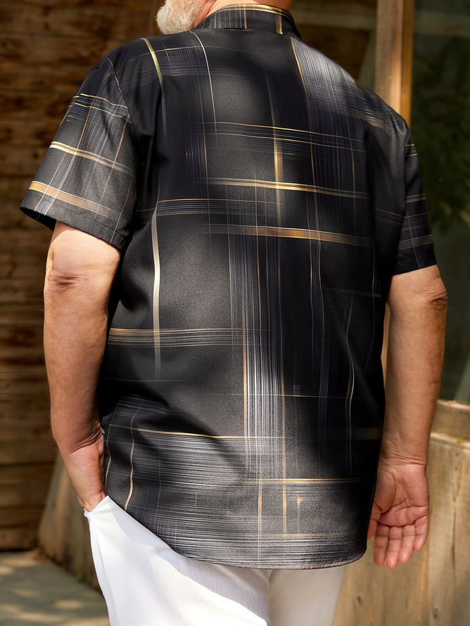 Hardaddy Big Size Geometric Chest Pocket Short Sleeve Shirt
