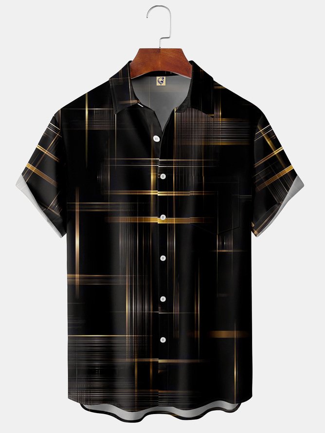 Hardaddy Big Size Geometric Chest Pocket Short Sleeve Shirt