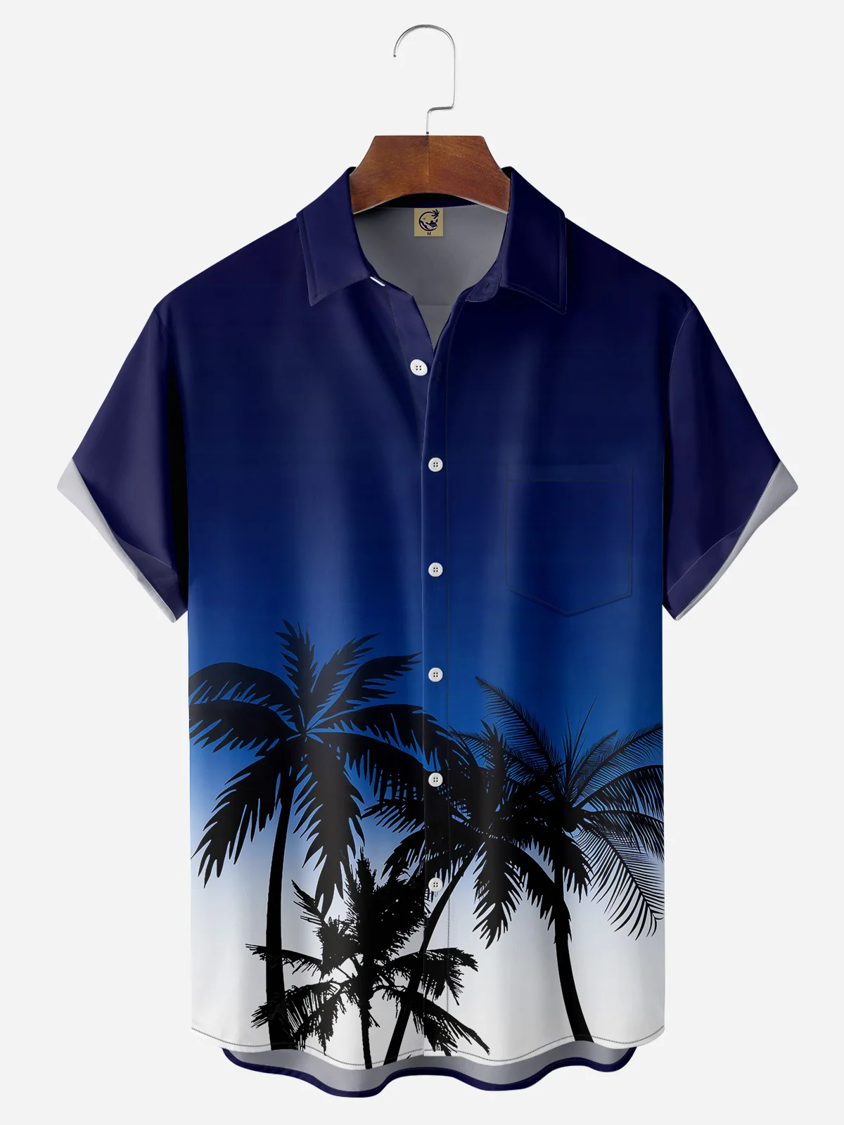 Palm Tree Chest Pocket Short Sleeve Hawaiian Shirt