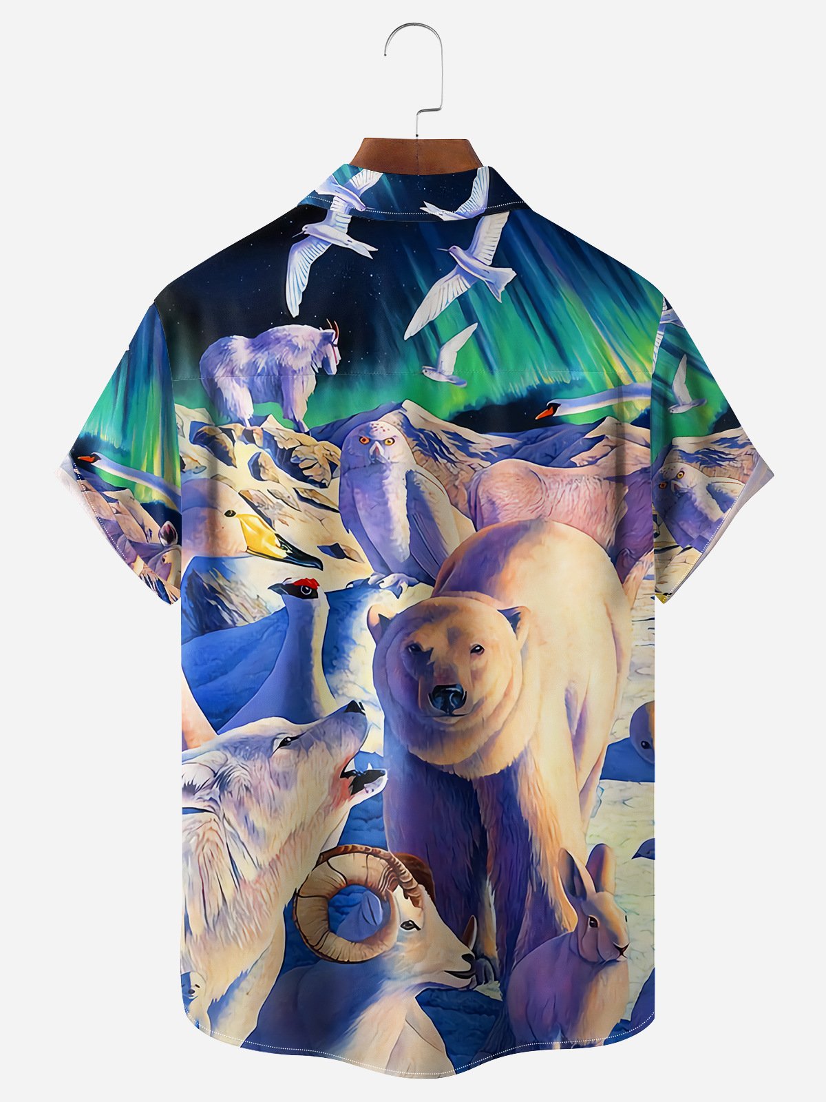 Animals Under The Aurora Chest Pocket Short Sleeve Hawaiian Shirt