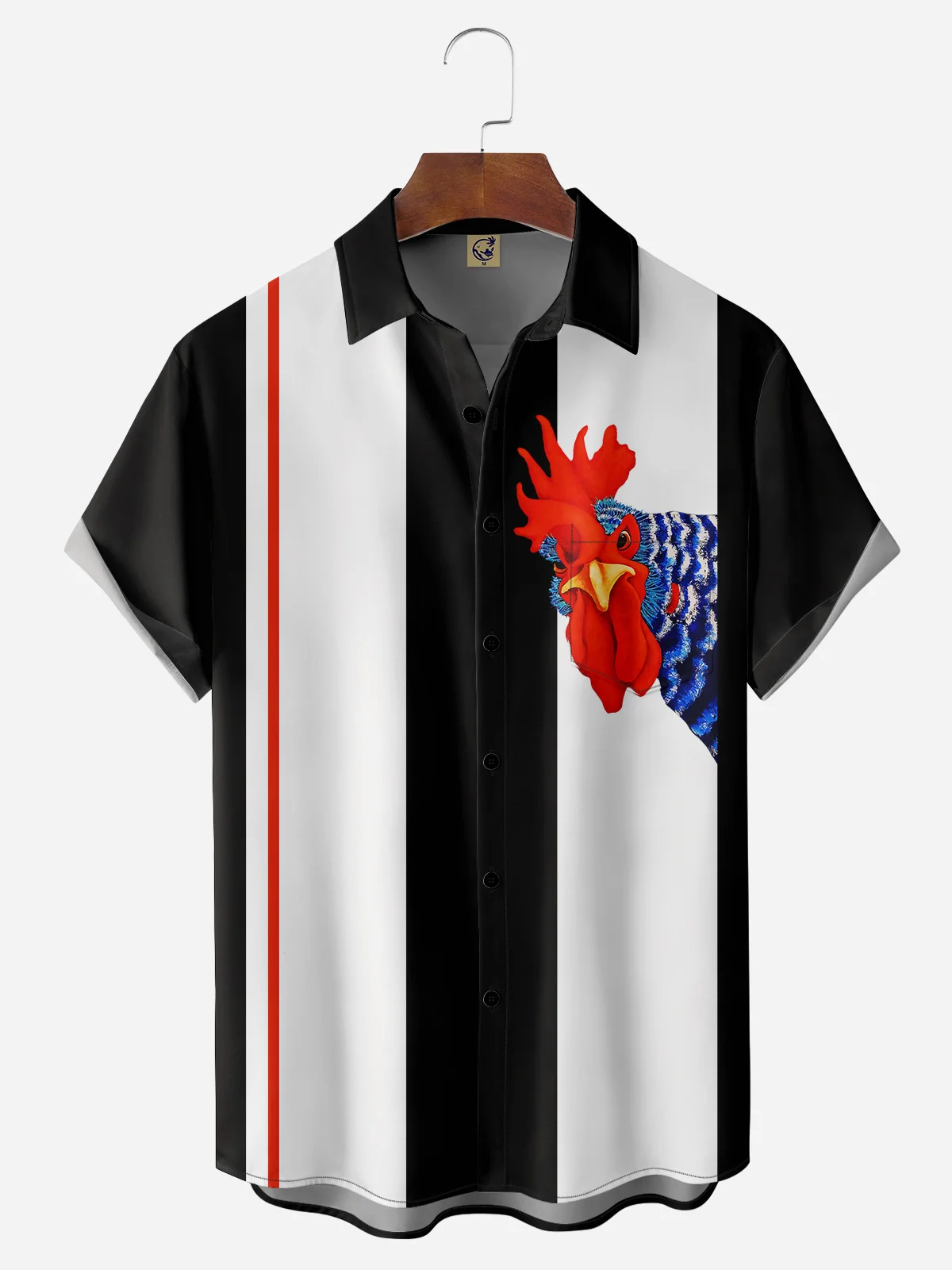 Hardaddy Fun Rooster Chest Pocket Short Sleeve Bowling Shirt