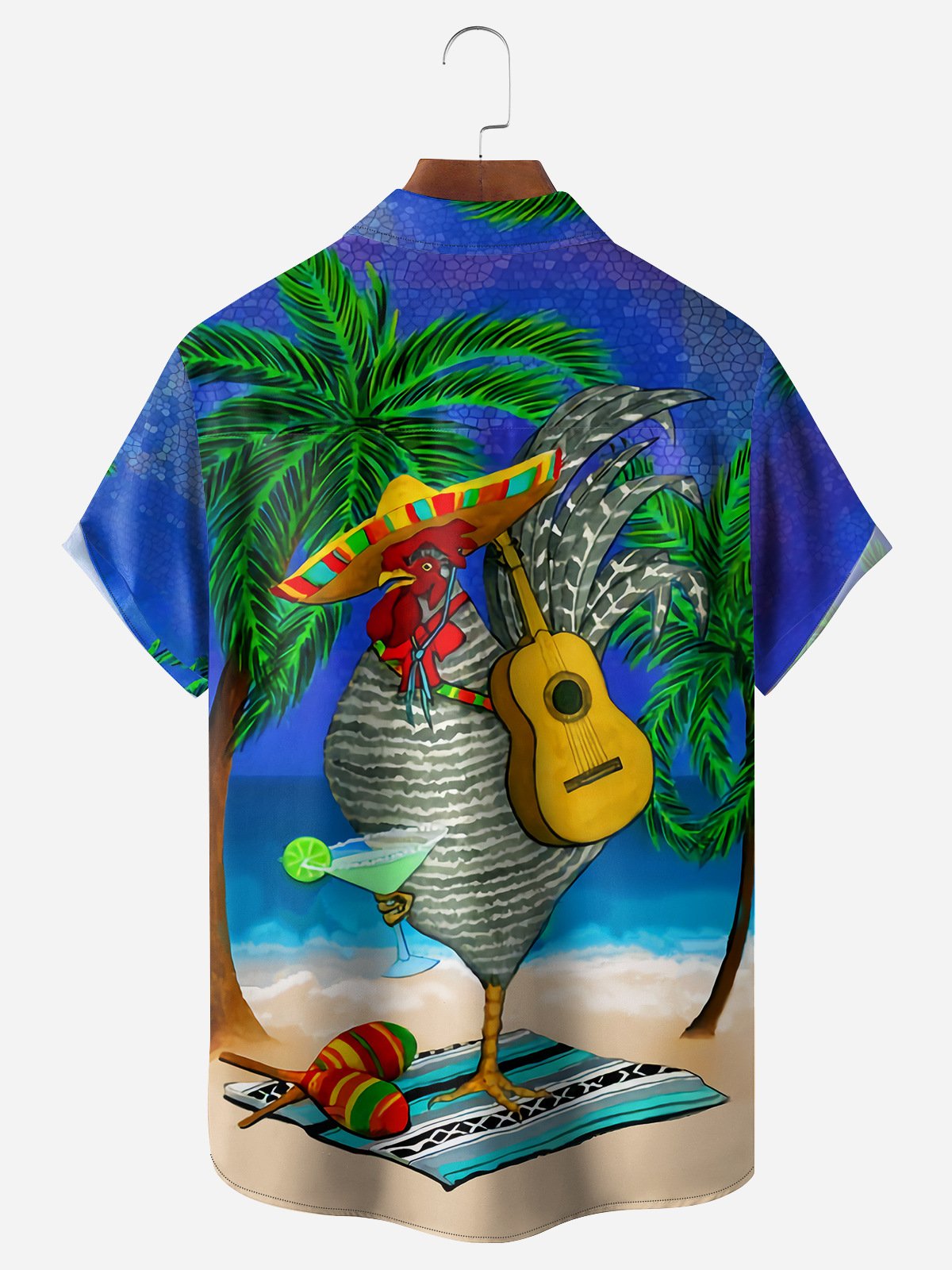 Music Rooster Chest Pocket Short Sleeve Hawaiian Shirt