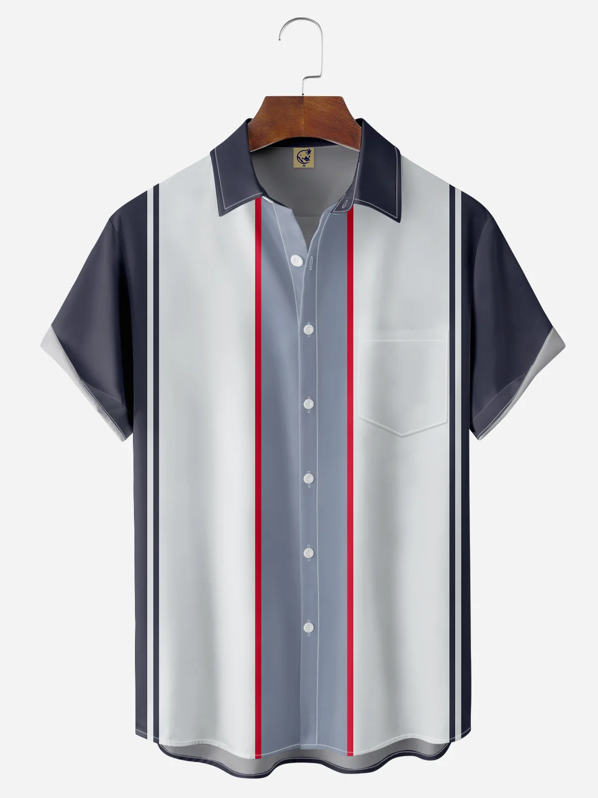 Stripes Chest Pocket Short Sleeve Bowling Shirt