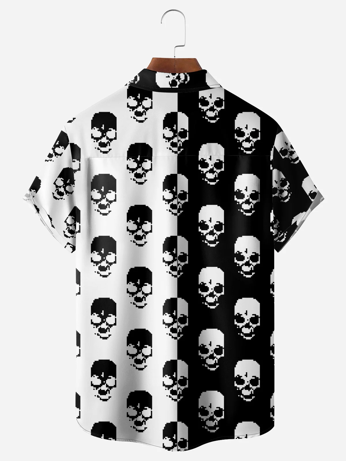 B&W Skulls Chest Pocket Short Sleeve Casual Shirt