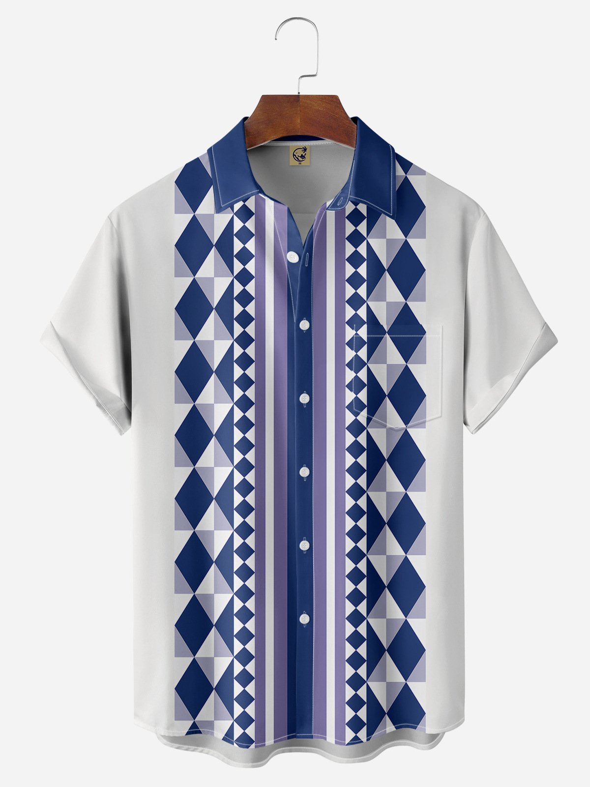 Diamond Check Chest Pocket Short Sleeve Bowling Shirt