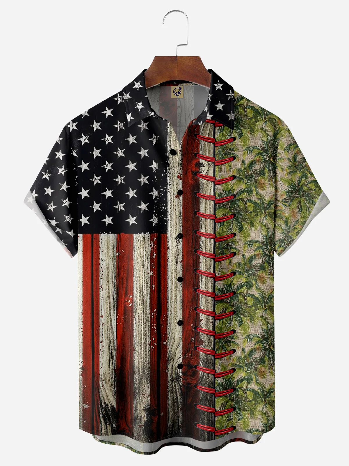 American Flag Chest Pocket Short Sleeve Casual Shirt