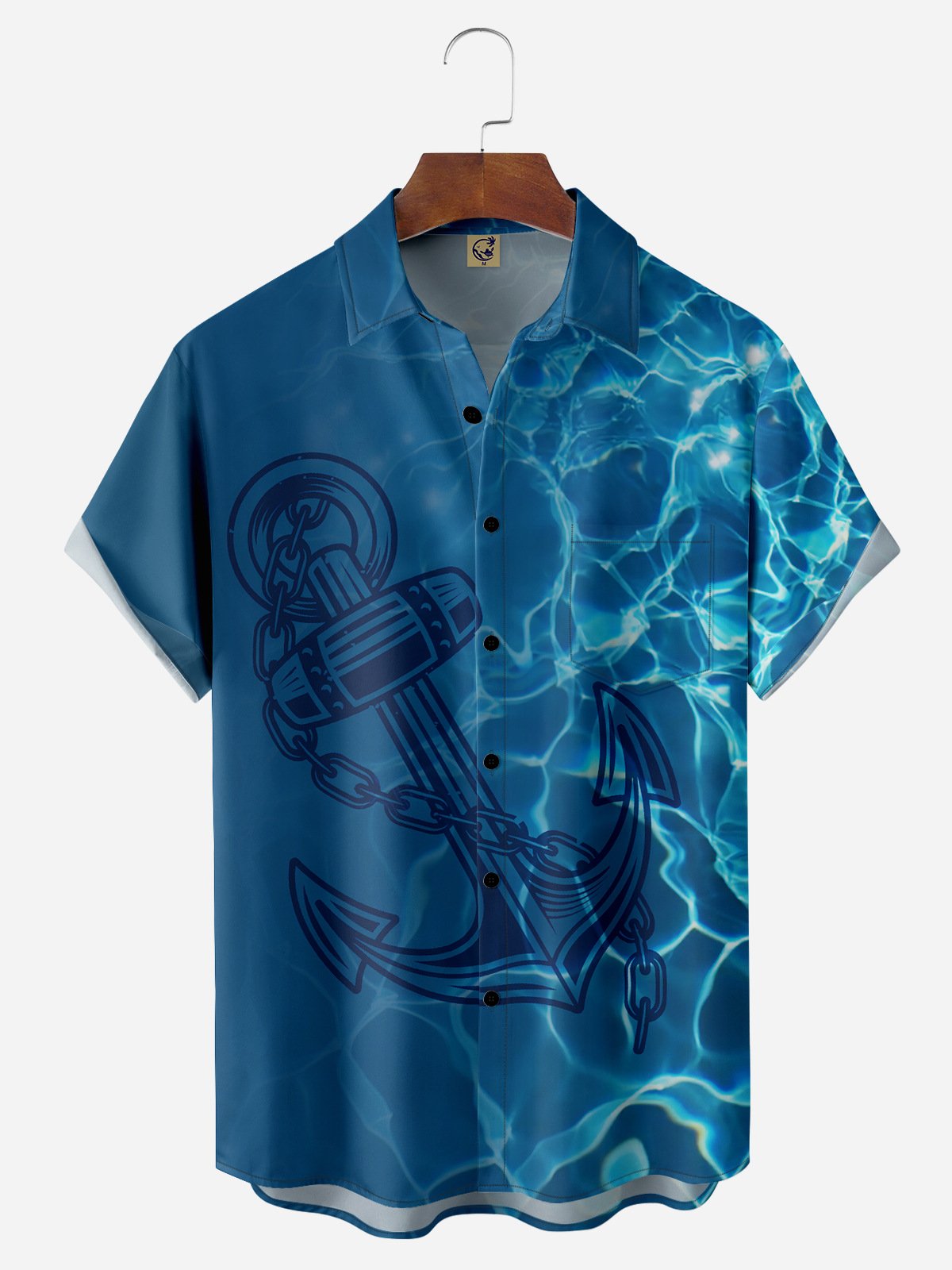 Seawater Anchor Chest Pocket Short Sleeve Hawaiian Shirt