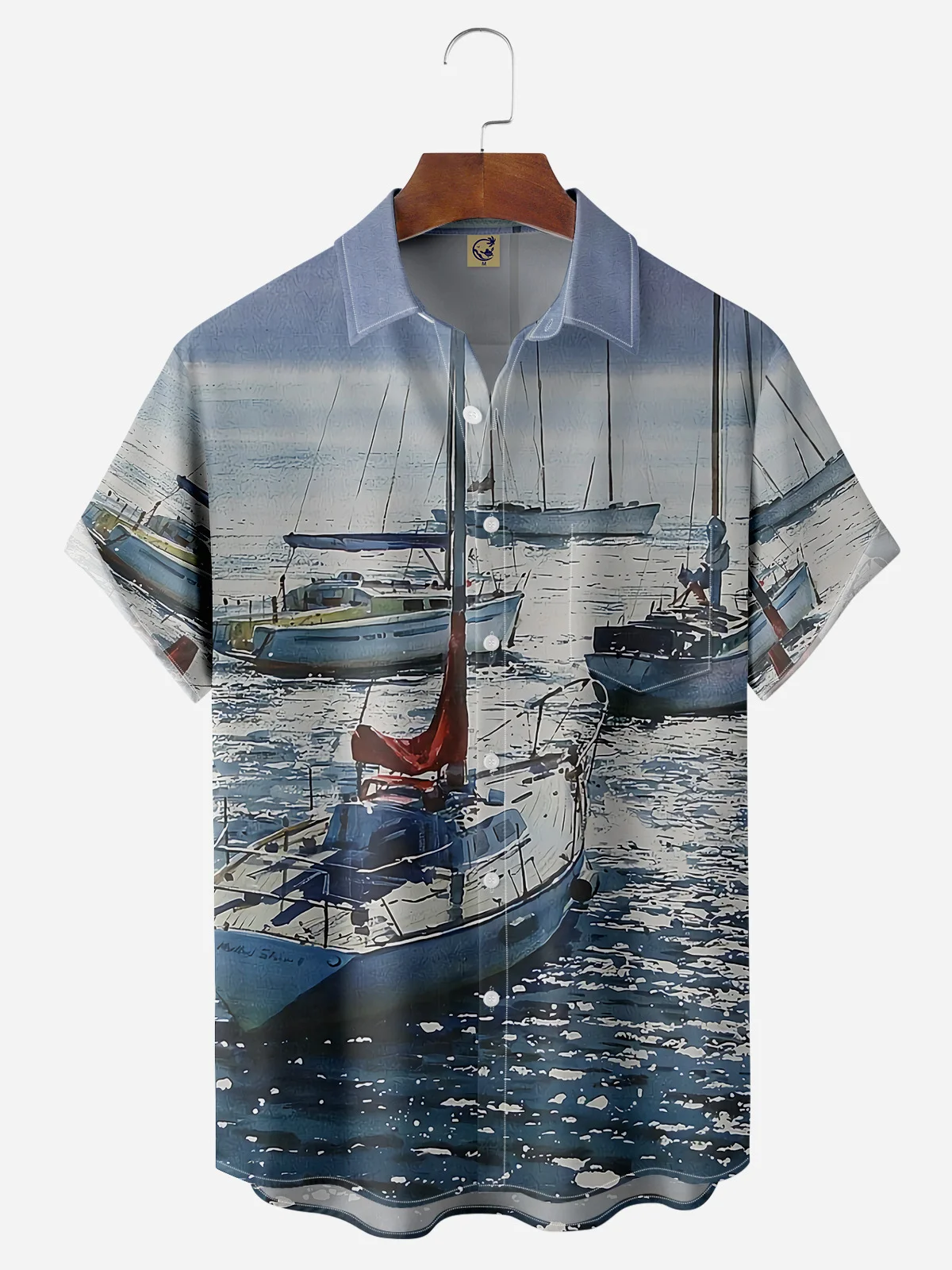 Sailboat Chest Pocket Short Sleeve Hawaiian Shirt