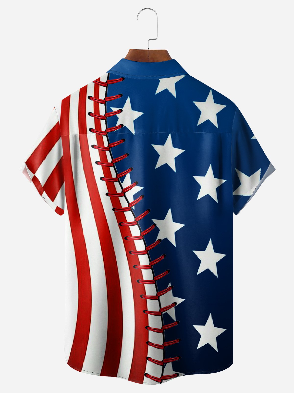American Flag Anchor Chest Pocket Short Sleeve Casual Shirt