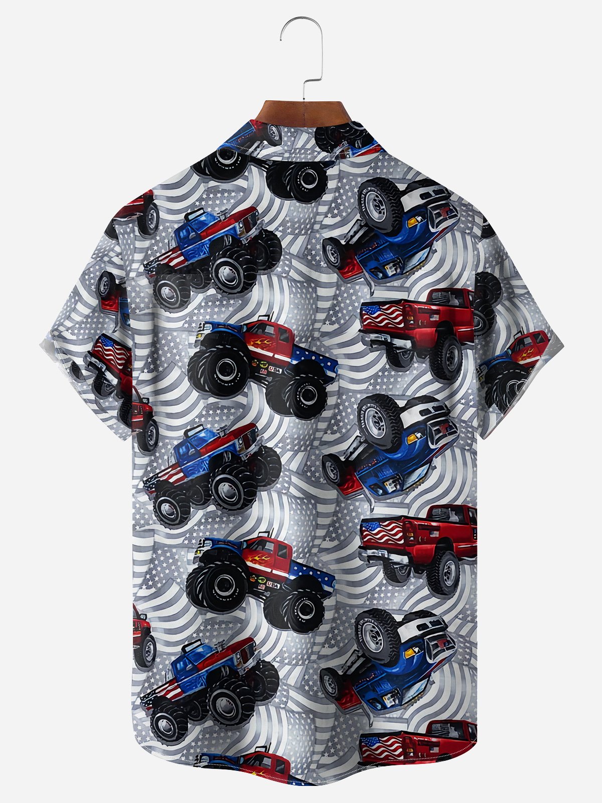 American Flag Jeep Chest Pocket Short Sleeve Casual Shirt