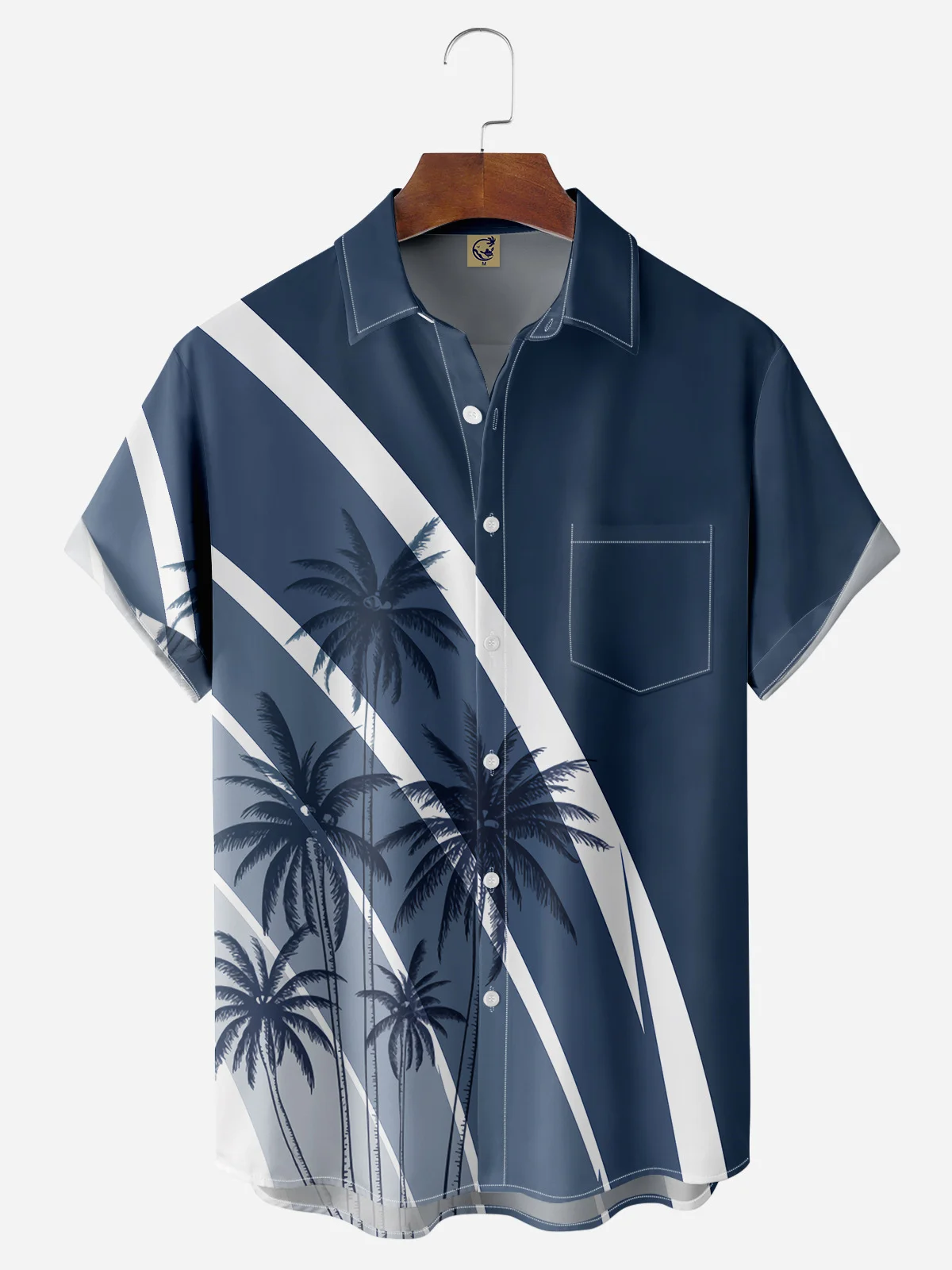 Palm Tree Chest Pocket Short Sleeve Hawaiian Shirt