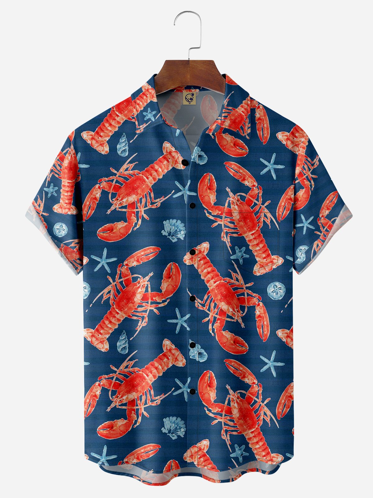 Lobster Chest Pocket Short Sleeve Hawaiian Shirt