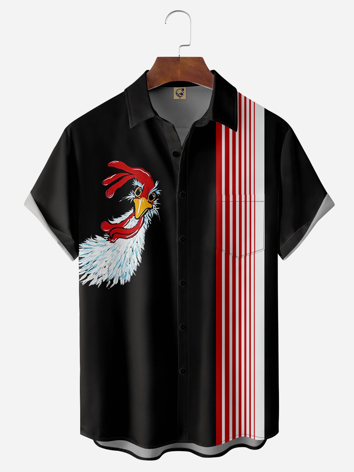 Rooster Chest Pocket Short Sleeve Bowling Shirt