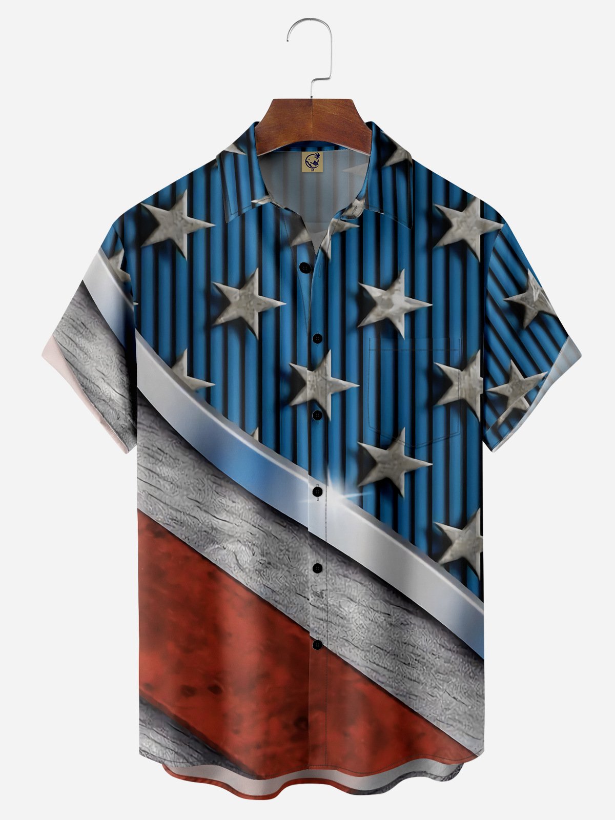 American Flag Chest Pocket Short Sleeves Casual Shirts