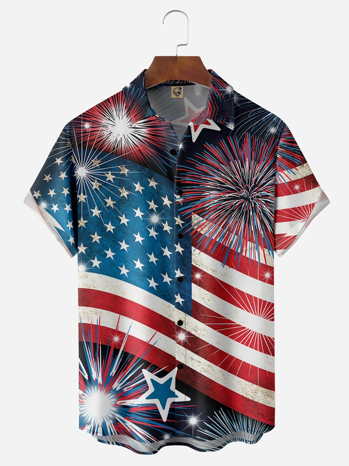 Indepndence Day Flag Chest Pocket Short Sleeve Shirt