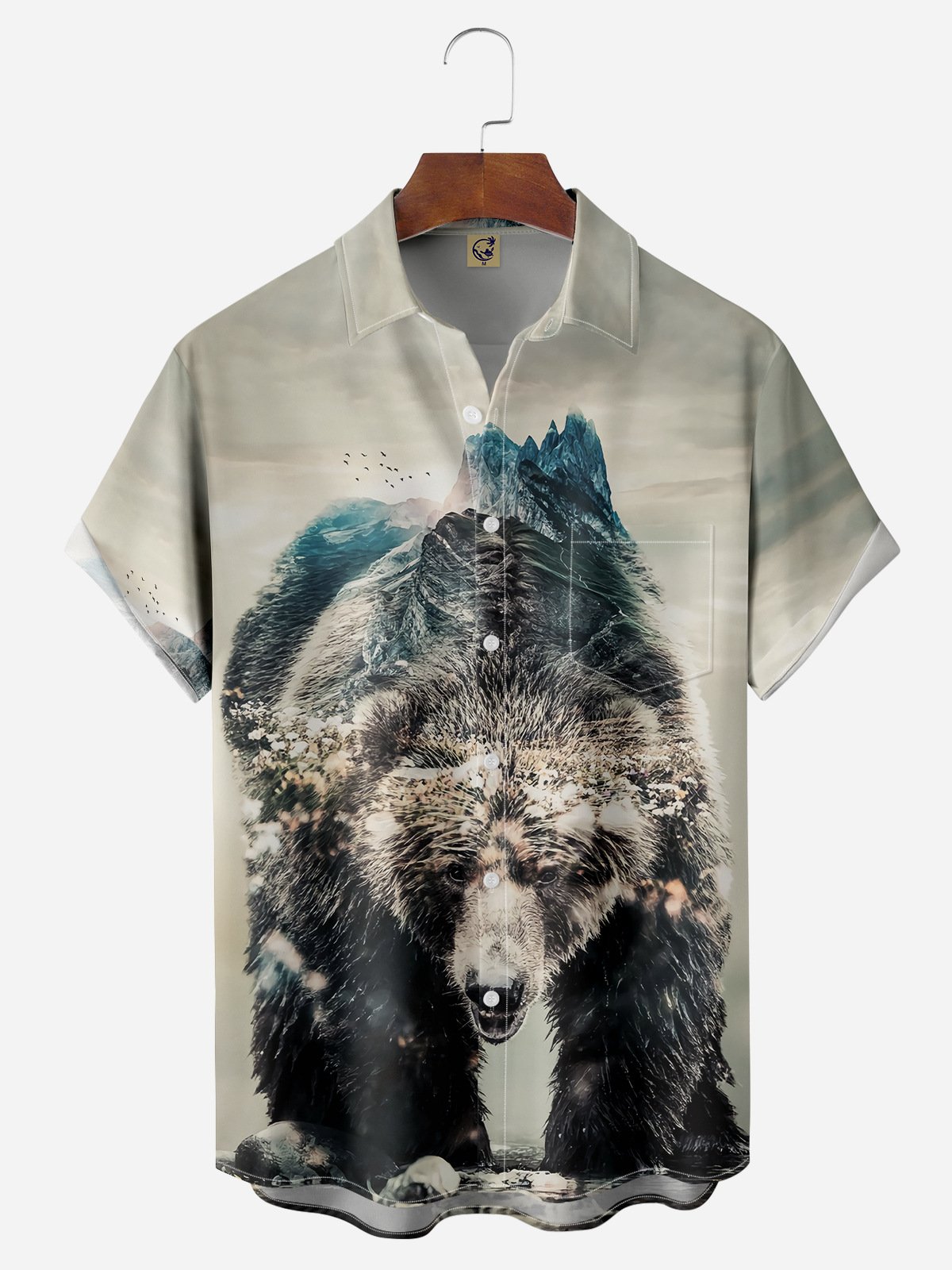 Bear Chest Pocket Short Sleeve Hawaiian Shirt