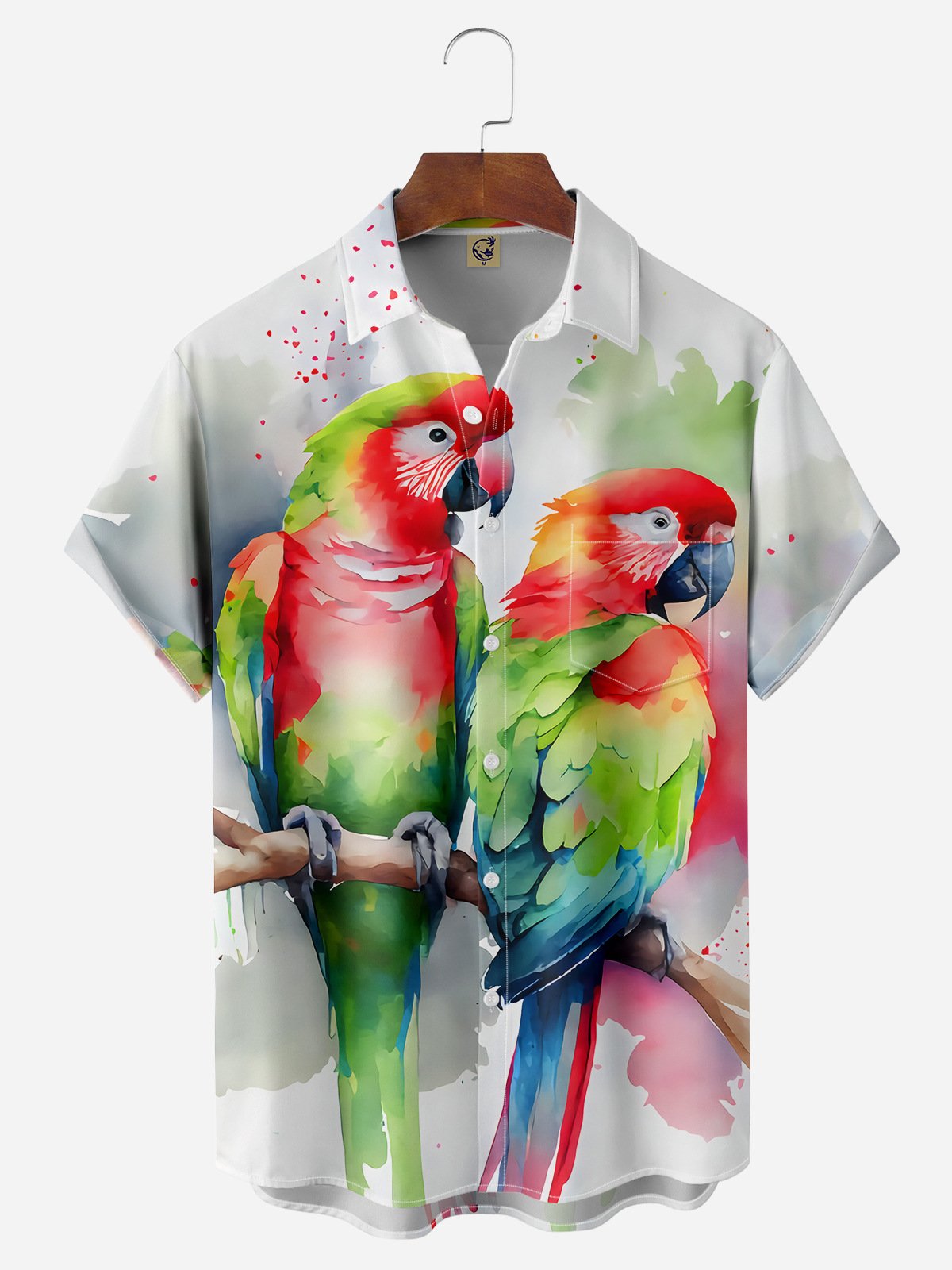 Parrots Chest Pocket Short Sleeve Hawaiian Shirt