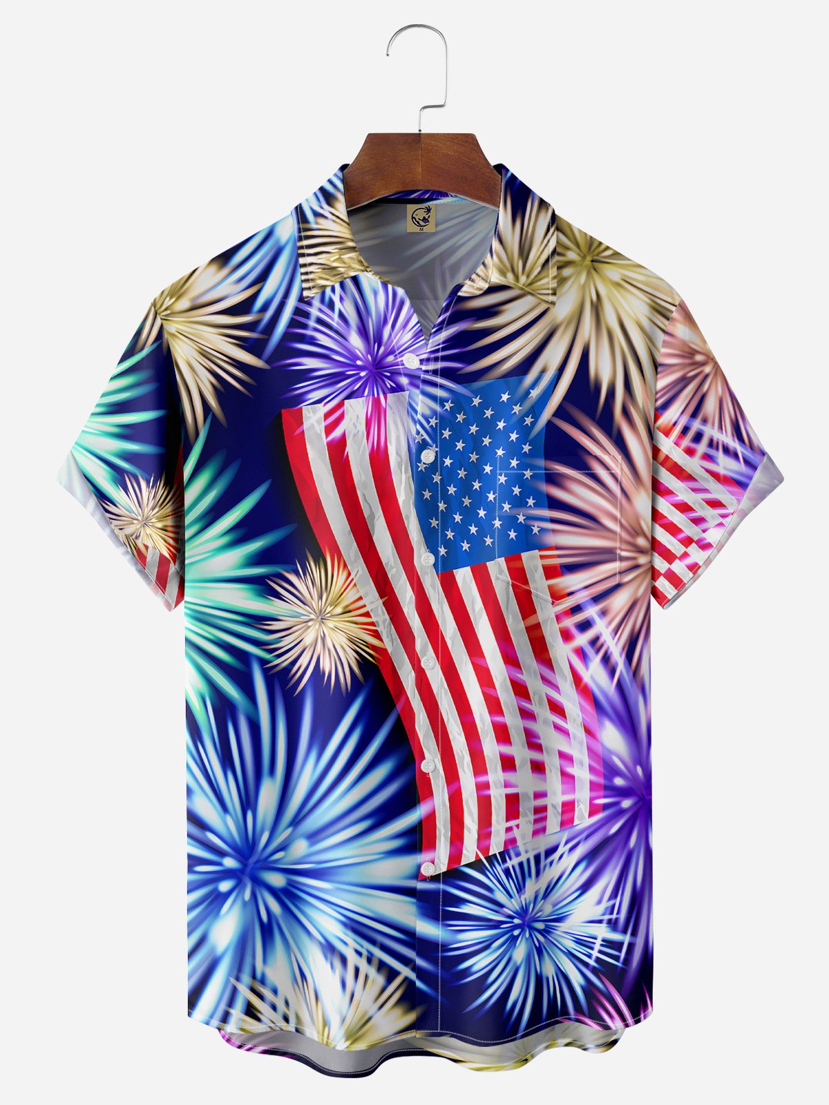 Indepndence Day Flag Chest Pocket Short Sleeve Shirt