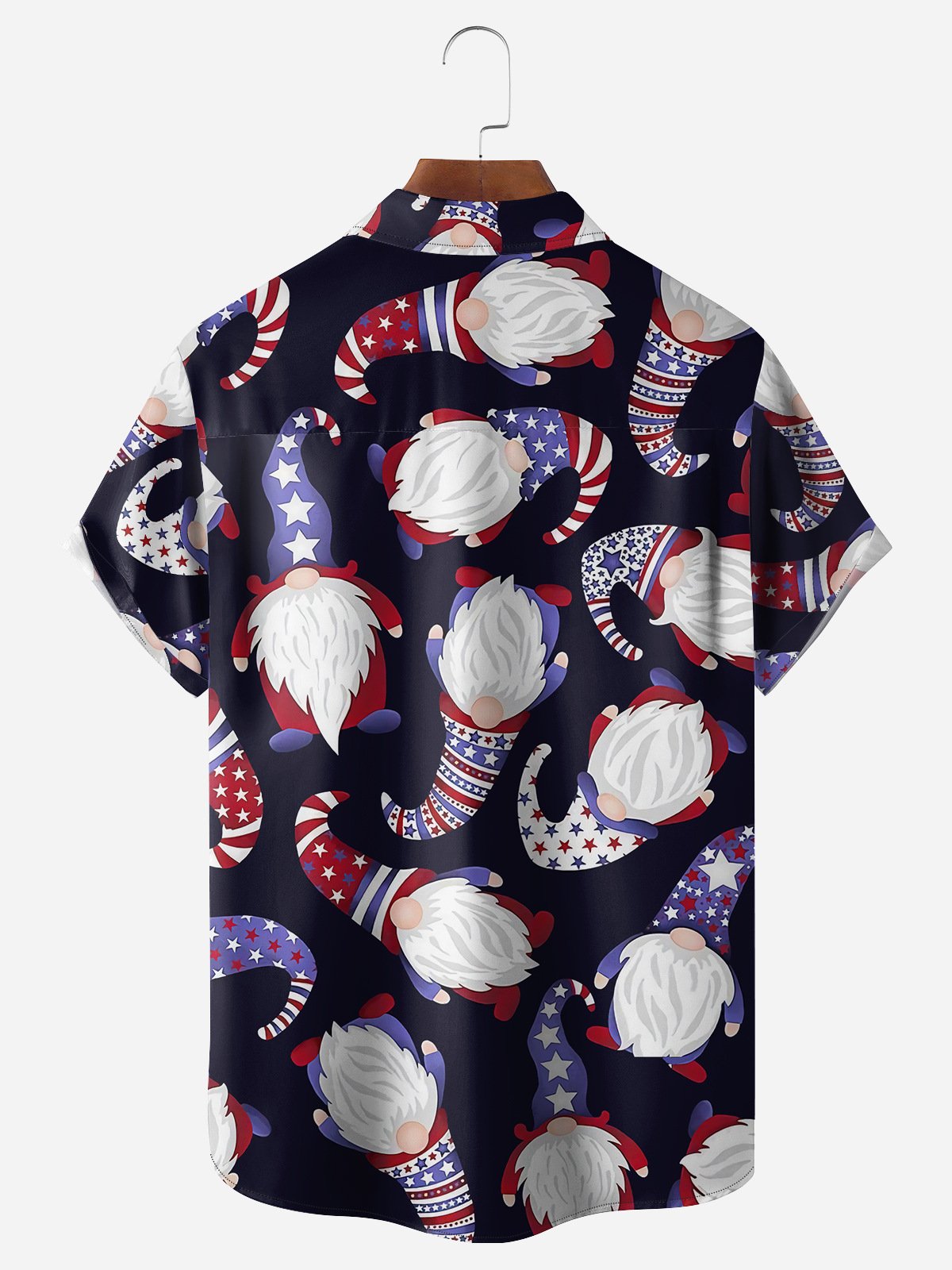 American Flag Gnome Chest Pocket Short Sleeve Casual Shirt