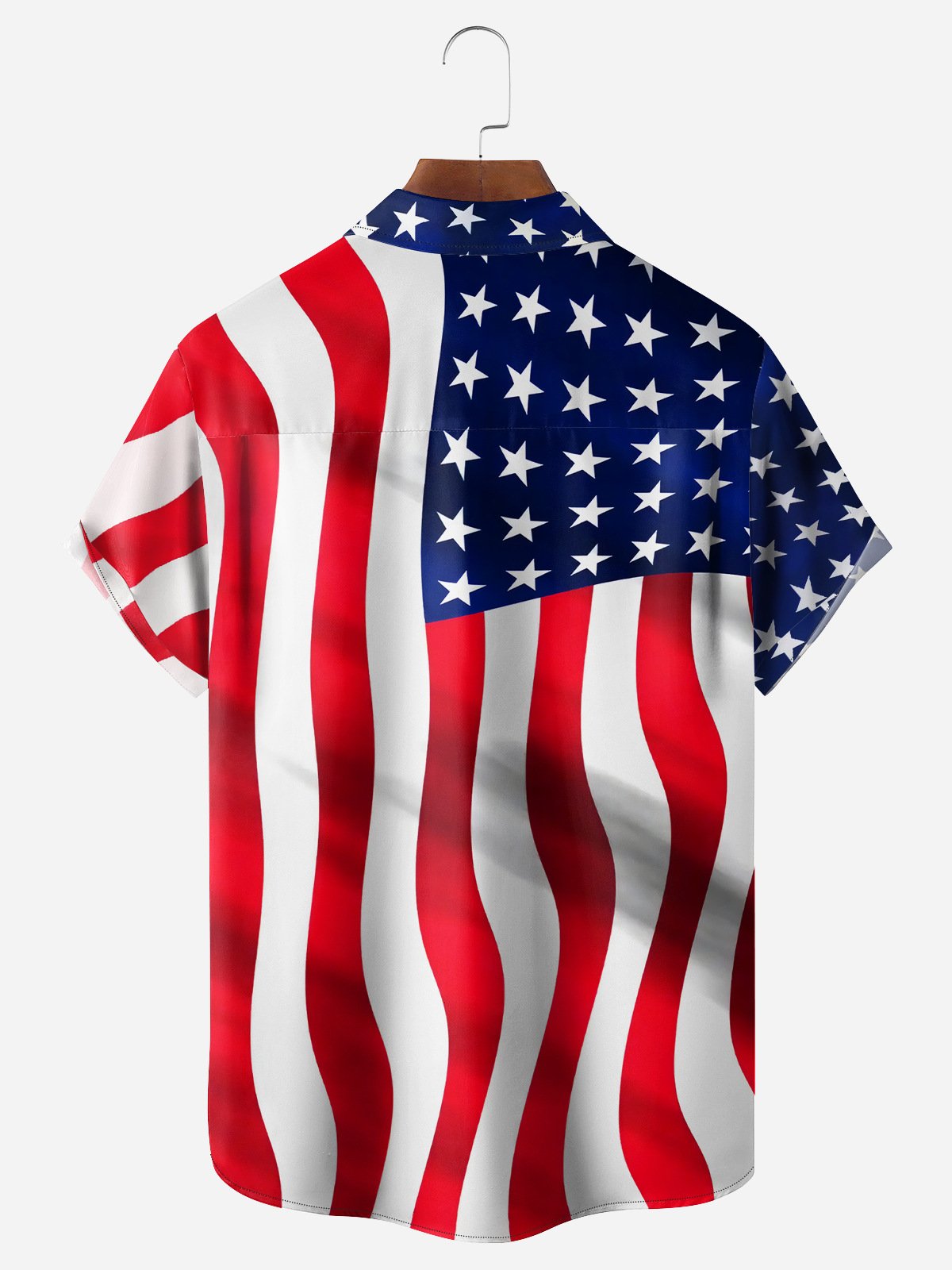 Hardaddy American Flag Fun Rooster Breast Pocket Short Sleeve Casual Shirt