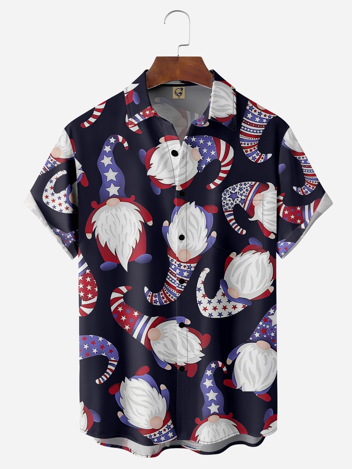 American Flag Gnome Chest Pocket Short Sleeve Casual Shirt