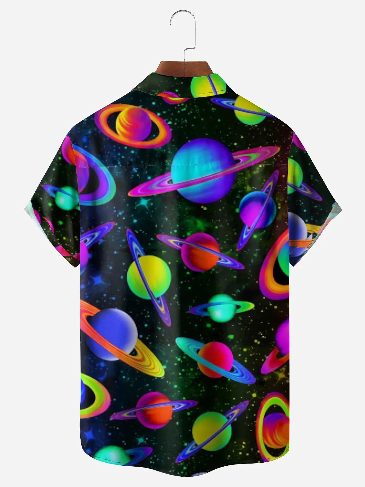 Galaxy Planets Chest Pocket Short Sleeve Casual Shirt
