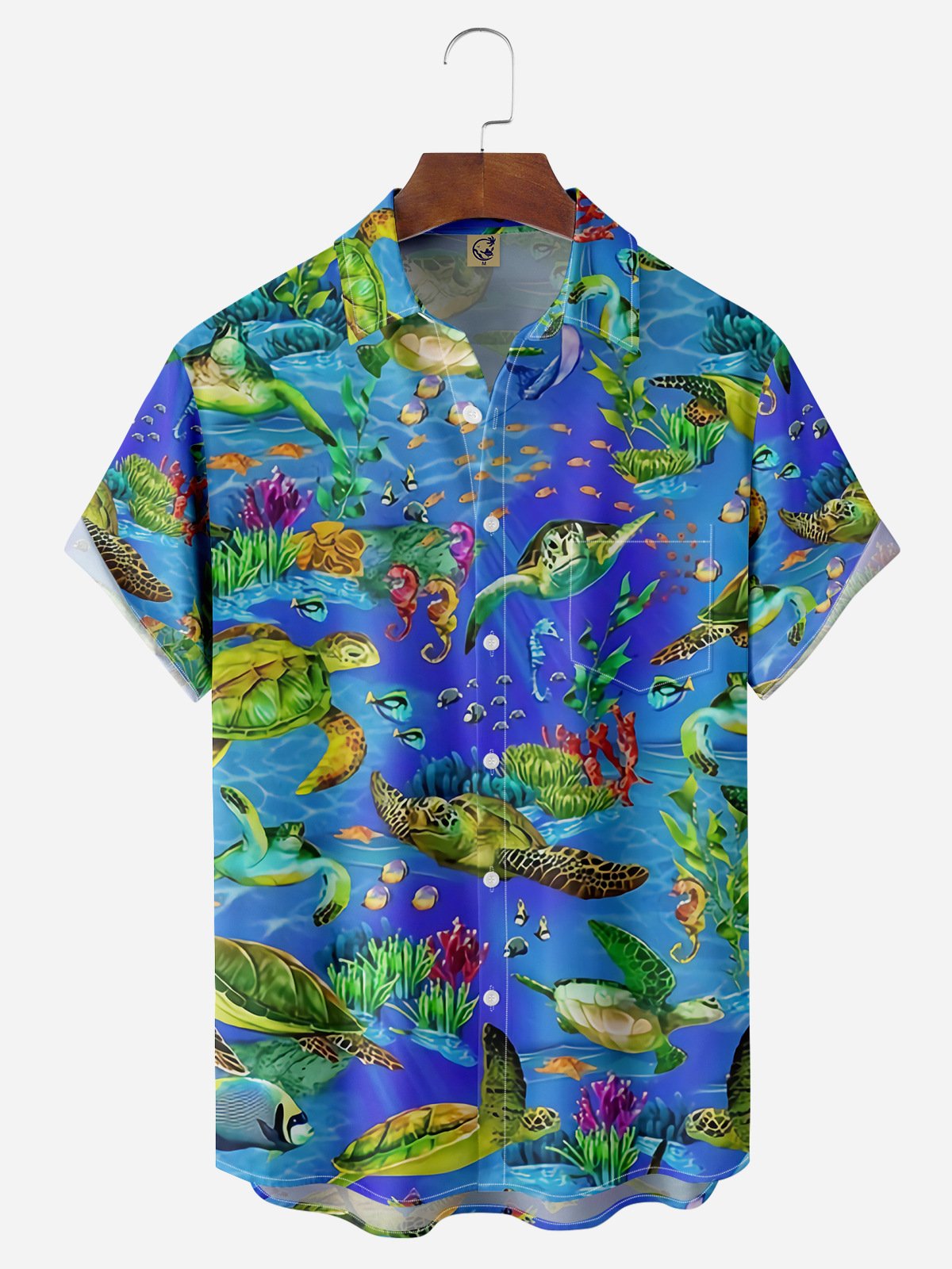 Sea Turtle Chest Pocket Short Sleeve Hawaiian Shirt