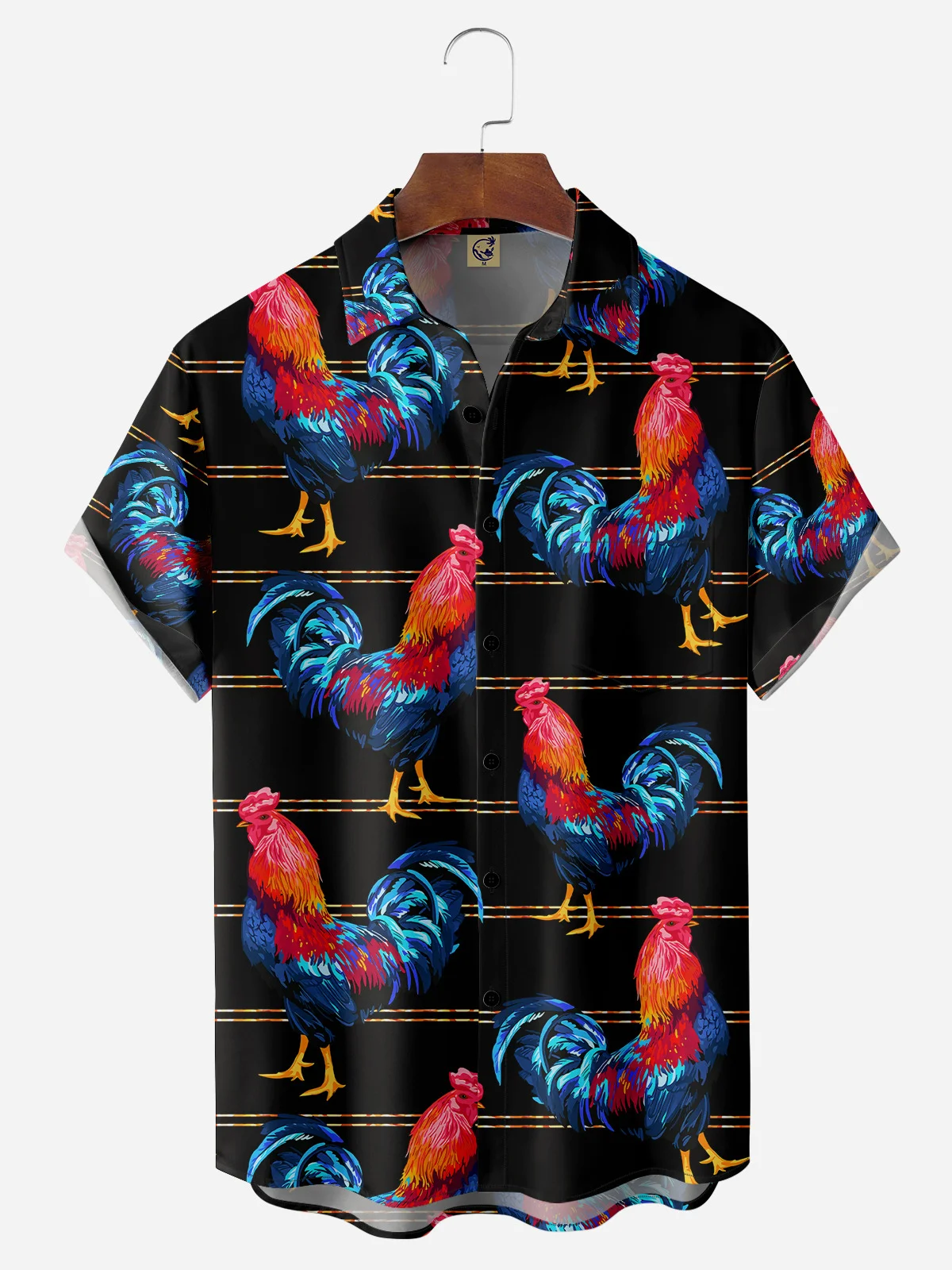 Rooster Chest Pocket Short Sleeve Casual Shirt