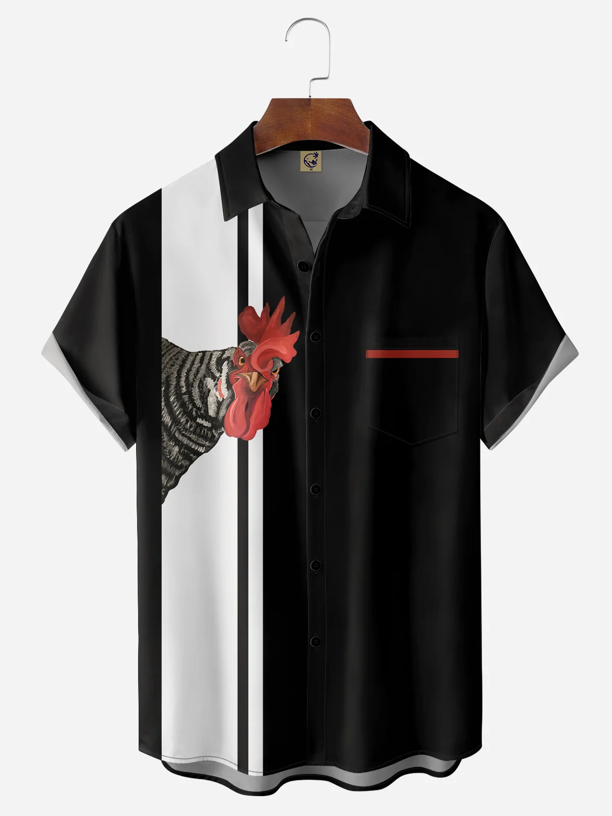 Rooster Chest Pocket Short Sleeve Bowling Shirt