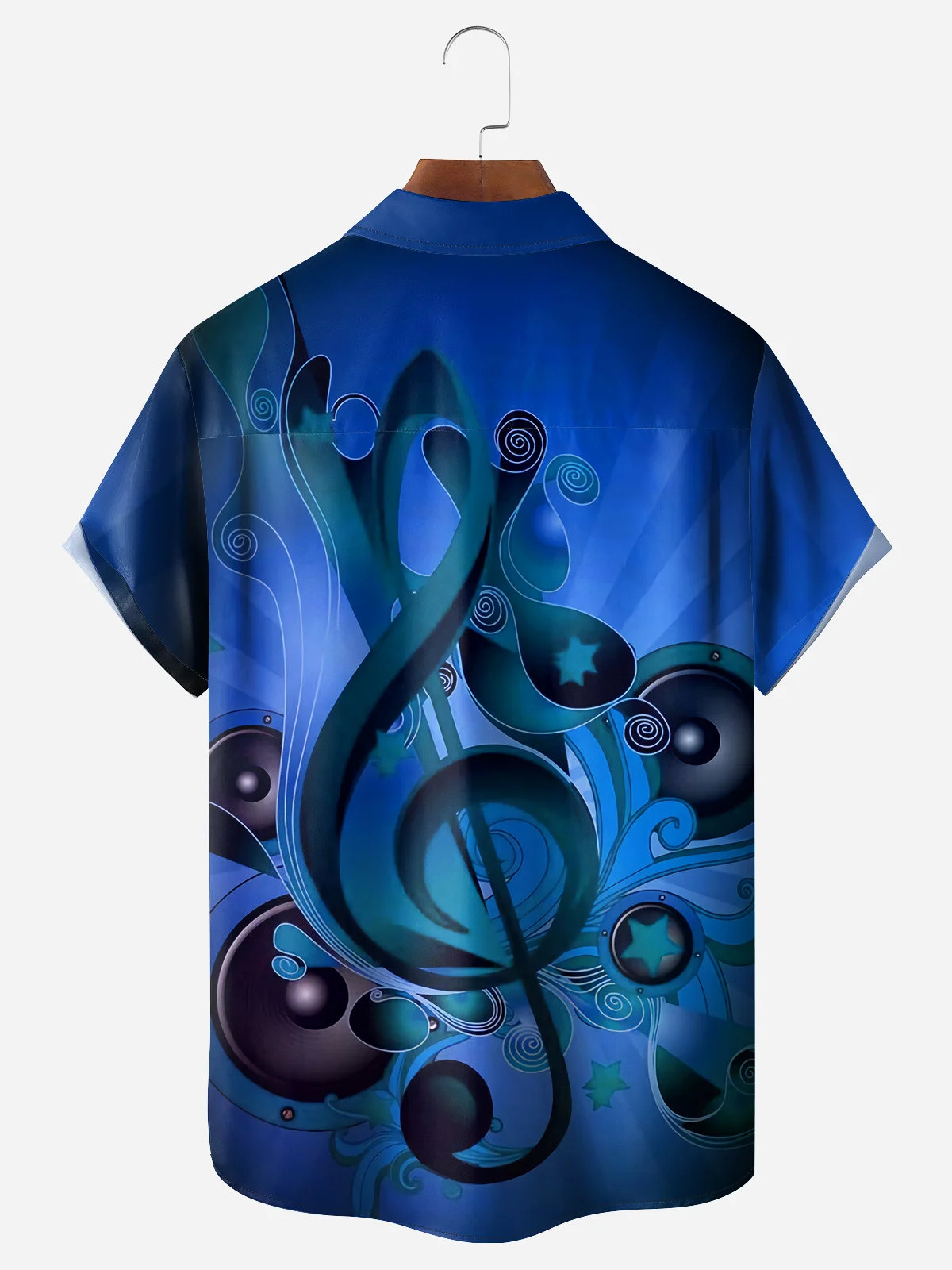 Music Note Chest Pocket Short Sleeve Casual Shirt