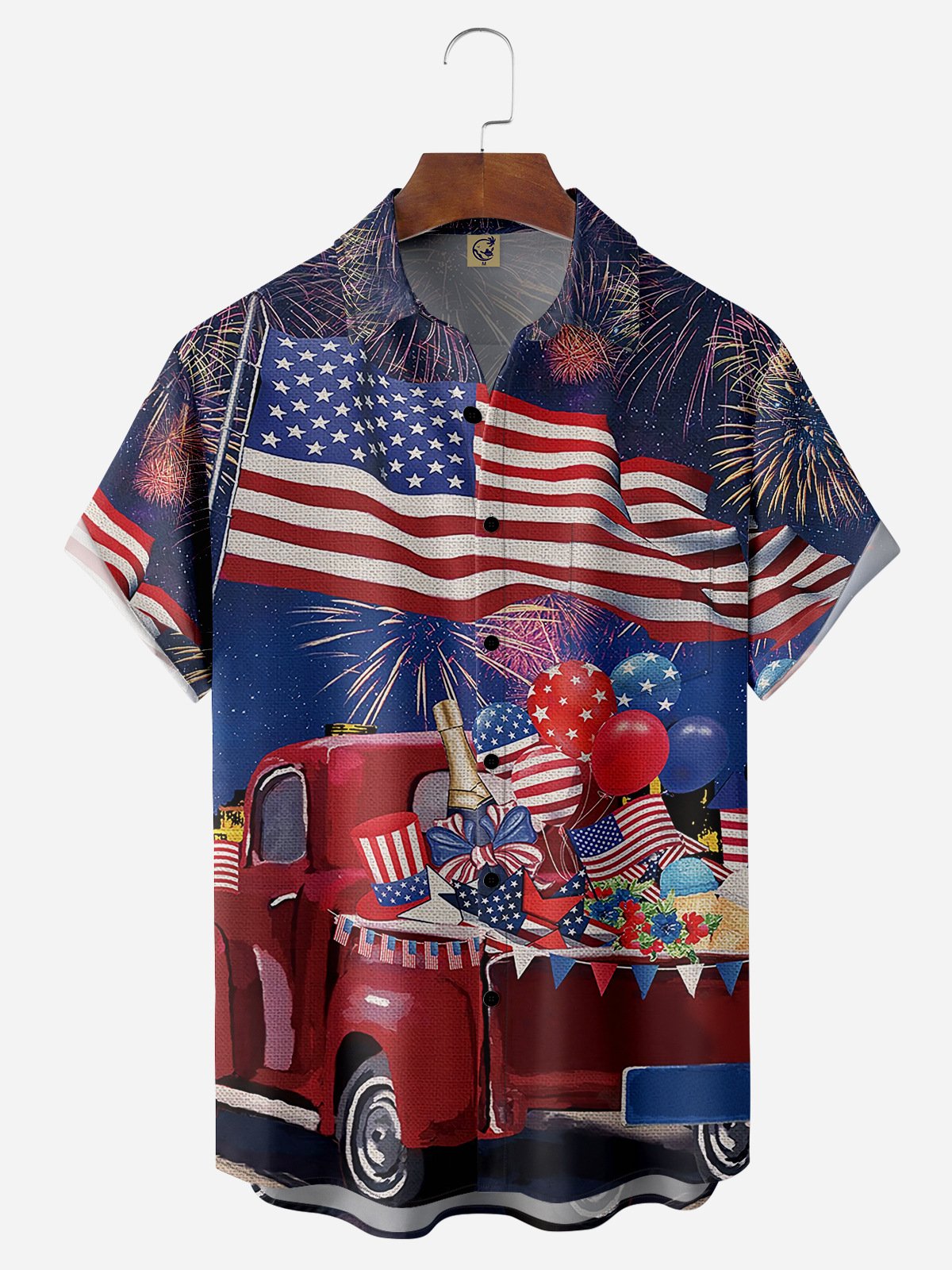 Independence Day Flag Chest Pocket Short Sleeve Shirt