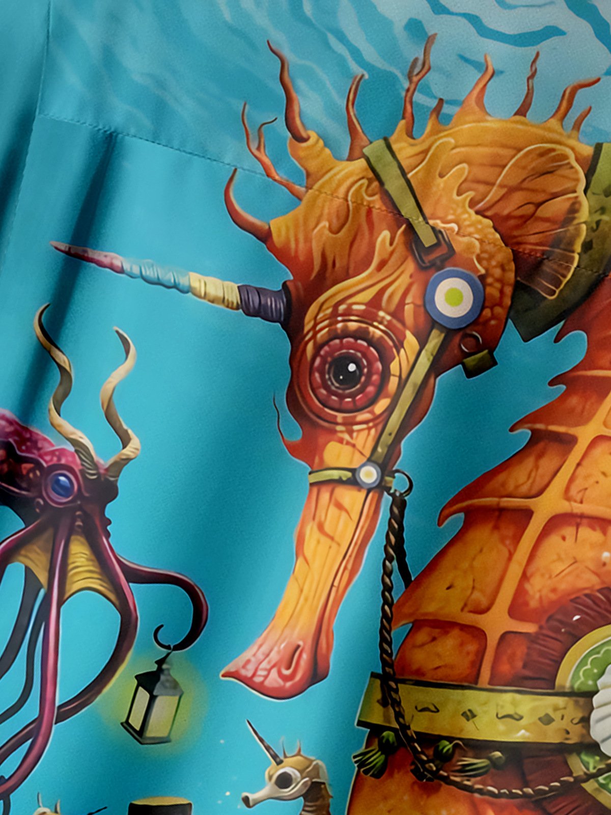 Sea Horse Chest Pocket Short Sleeve Hawaiian Shirt