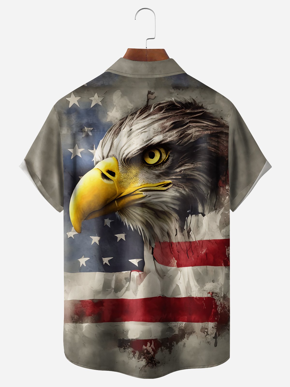 American Flag Eagle Chest Pocket Short Sleeve Casual Shirt