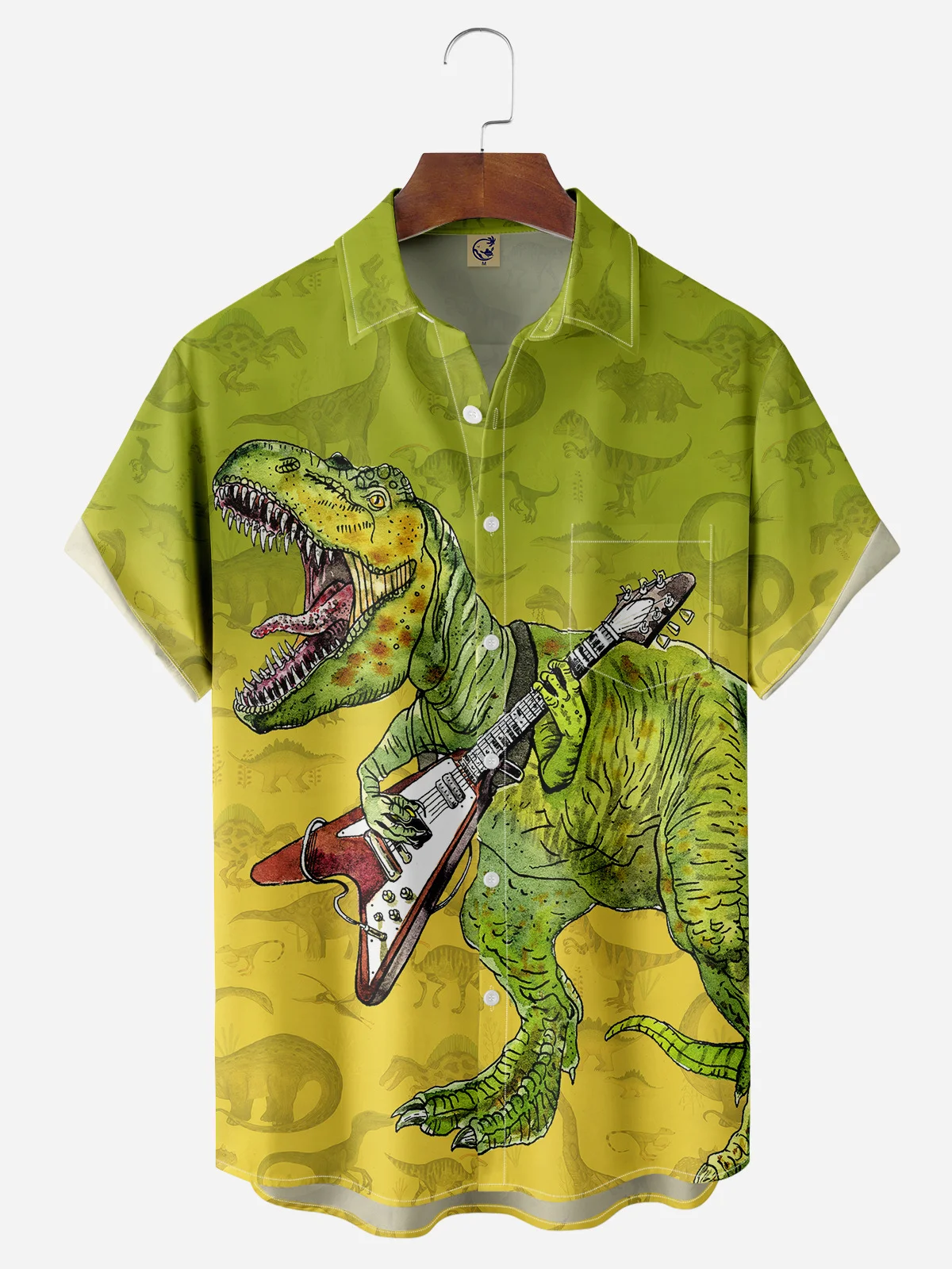 Rock Dinosaur Chest Pocket Short Sleeve Casual Shirt