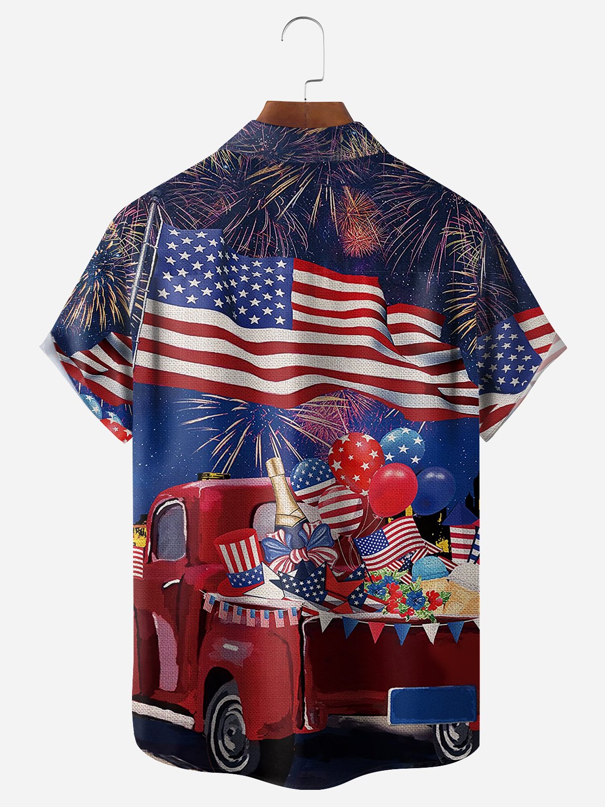 Independence Day Flag Chest Pocket Short Sleeve Shirt