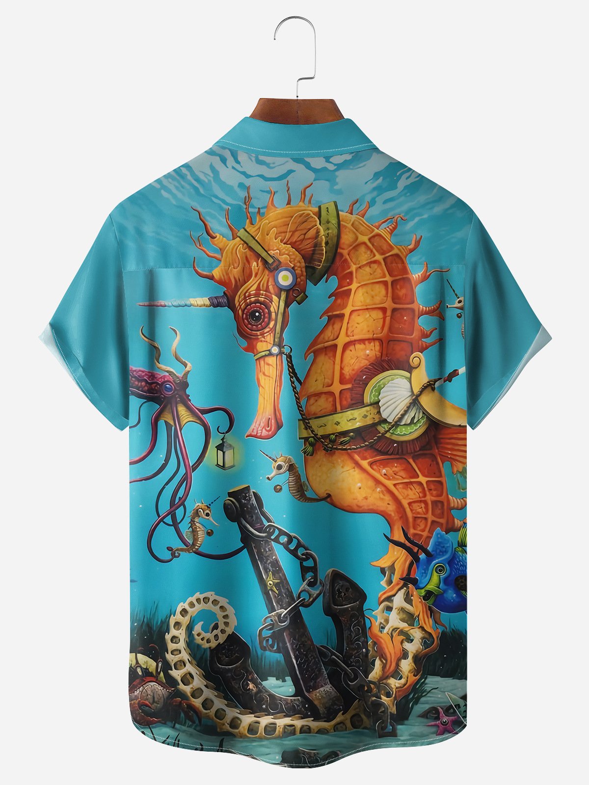 Sea Horse Chest Pocket Short Sleeve Hawaiian Shirt