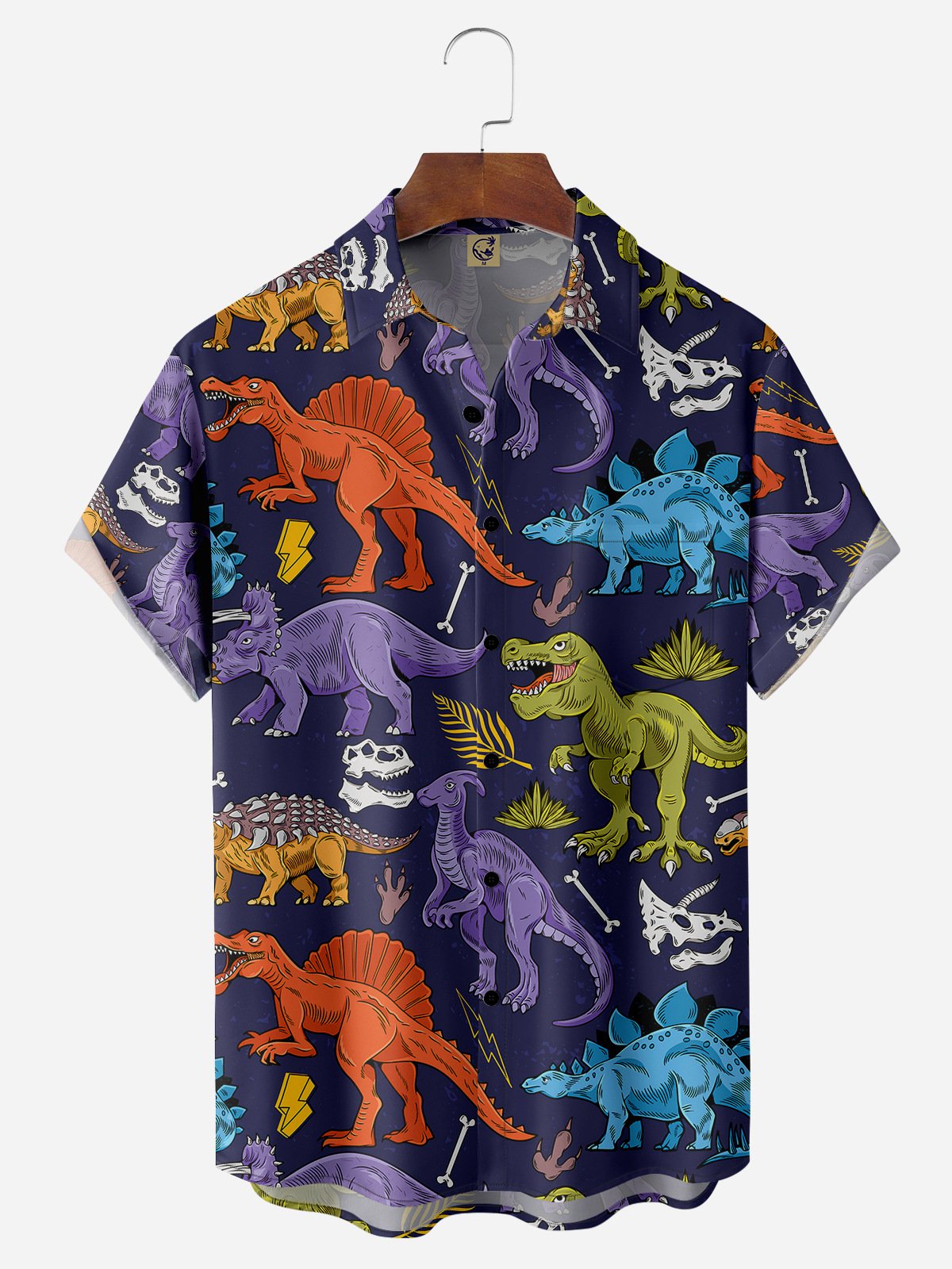 Dinosaurs Chest Pocket Short Sleeve Hawaiian Shirt