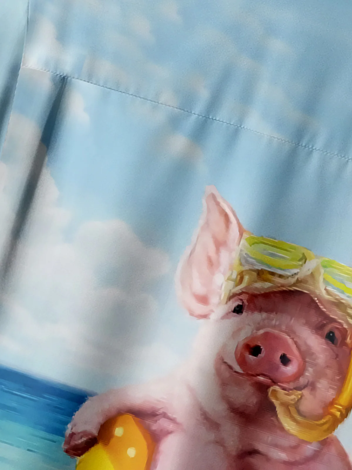 Swimming Pig Chest Pocket Short Sleeve Hawaiian Shirt