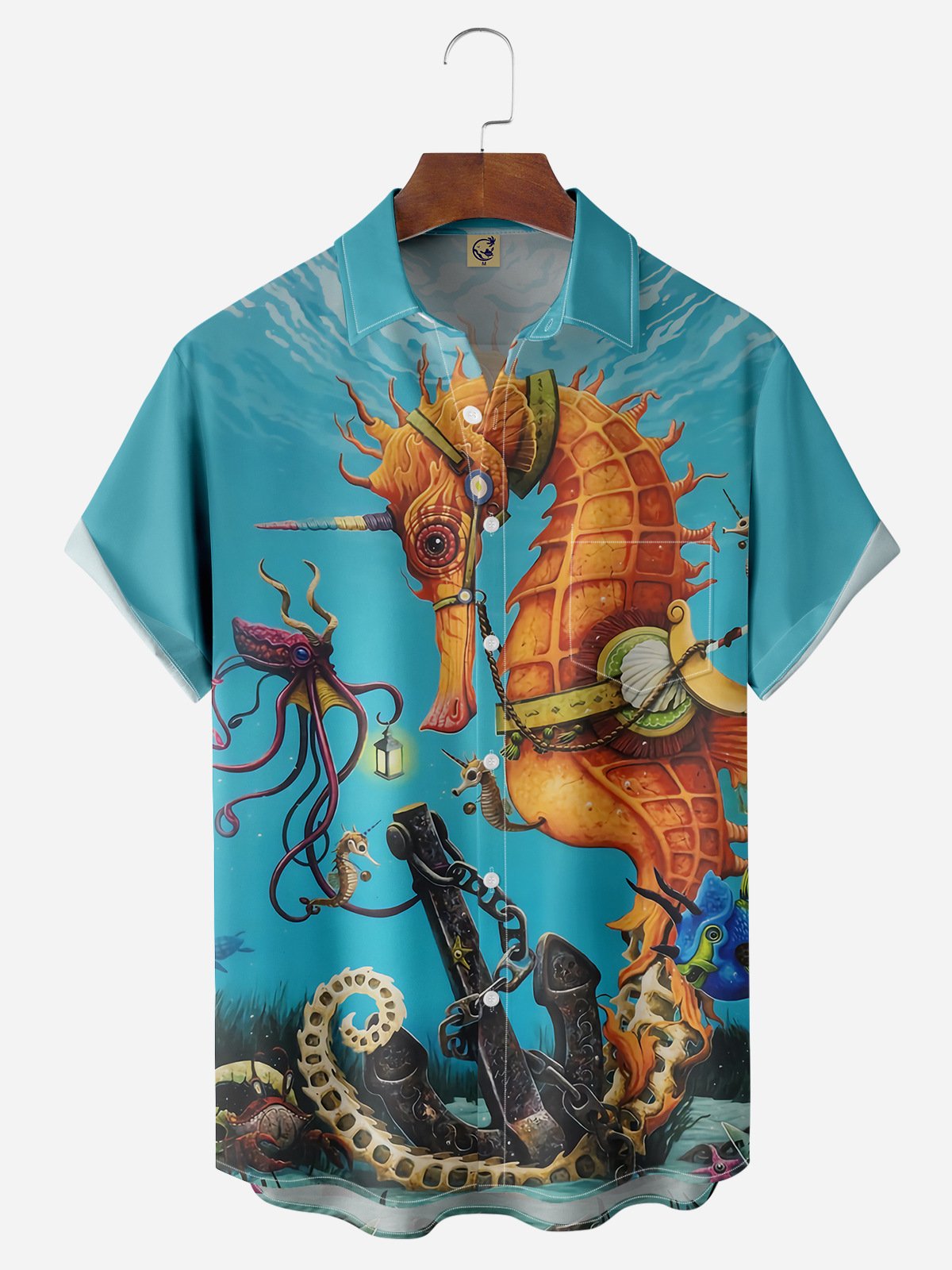 Sea Horse Chest Pocket Short Sleeve Hawaiian Shirt