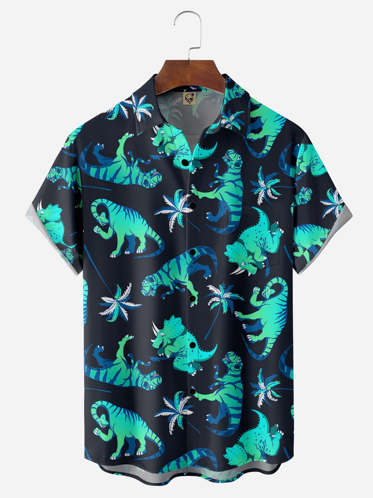 Dinosaur Chest Pocket Short Sleeve Hawaiian Shirt