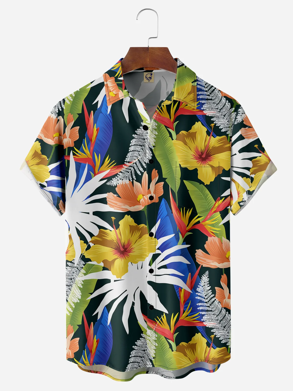 Tropical Floral Chest Pocket Short Sleeve Hawaiian Shirt