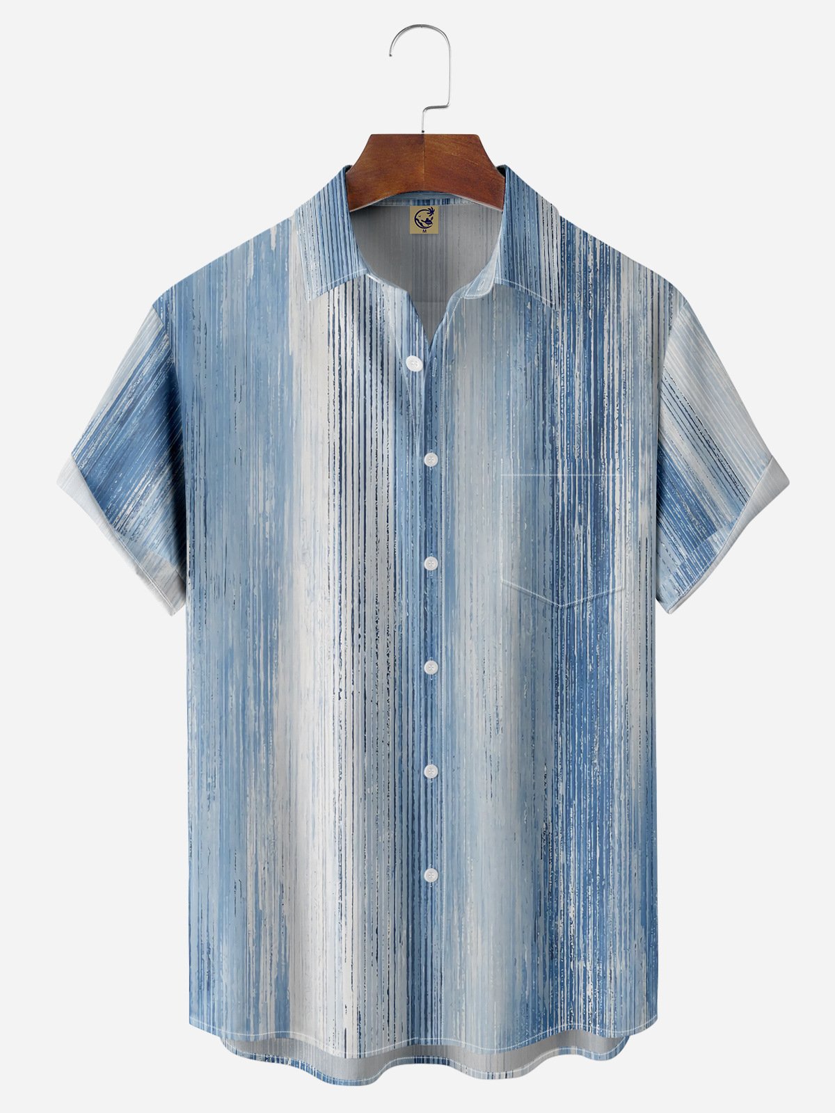 Abstract Striped Chest Pocket Short Sleeve Casual Shirt